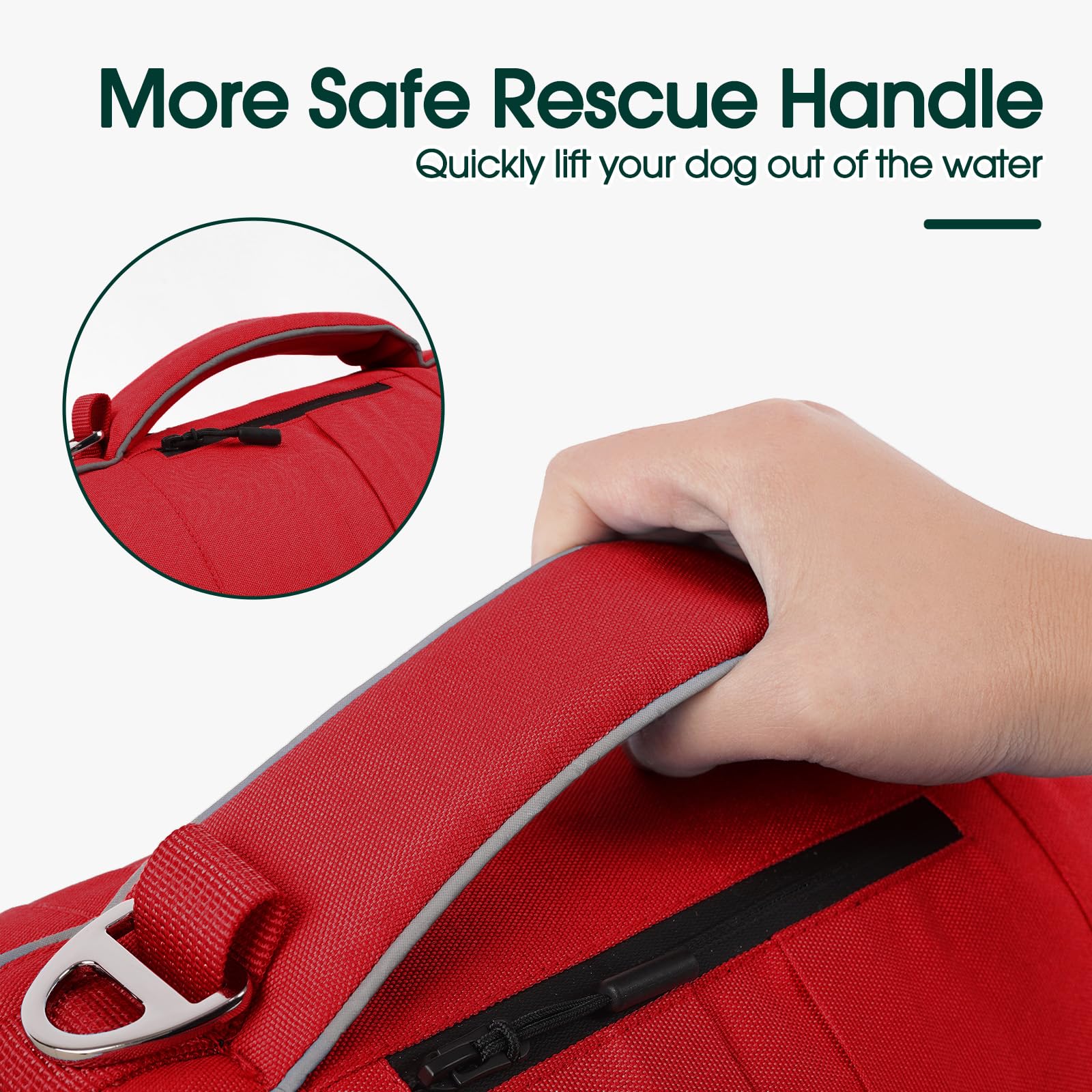 Kuoser — Chaleco Salvavidas con Alta Flotación, Tiras Reflectantes y Asa de Rescate para Perros