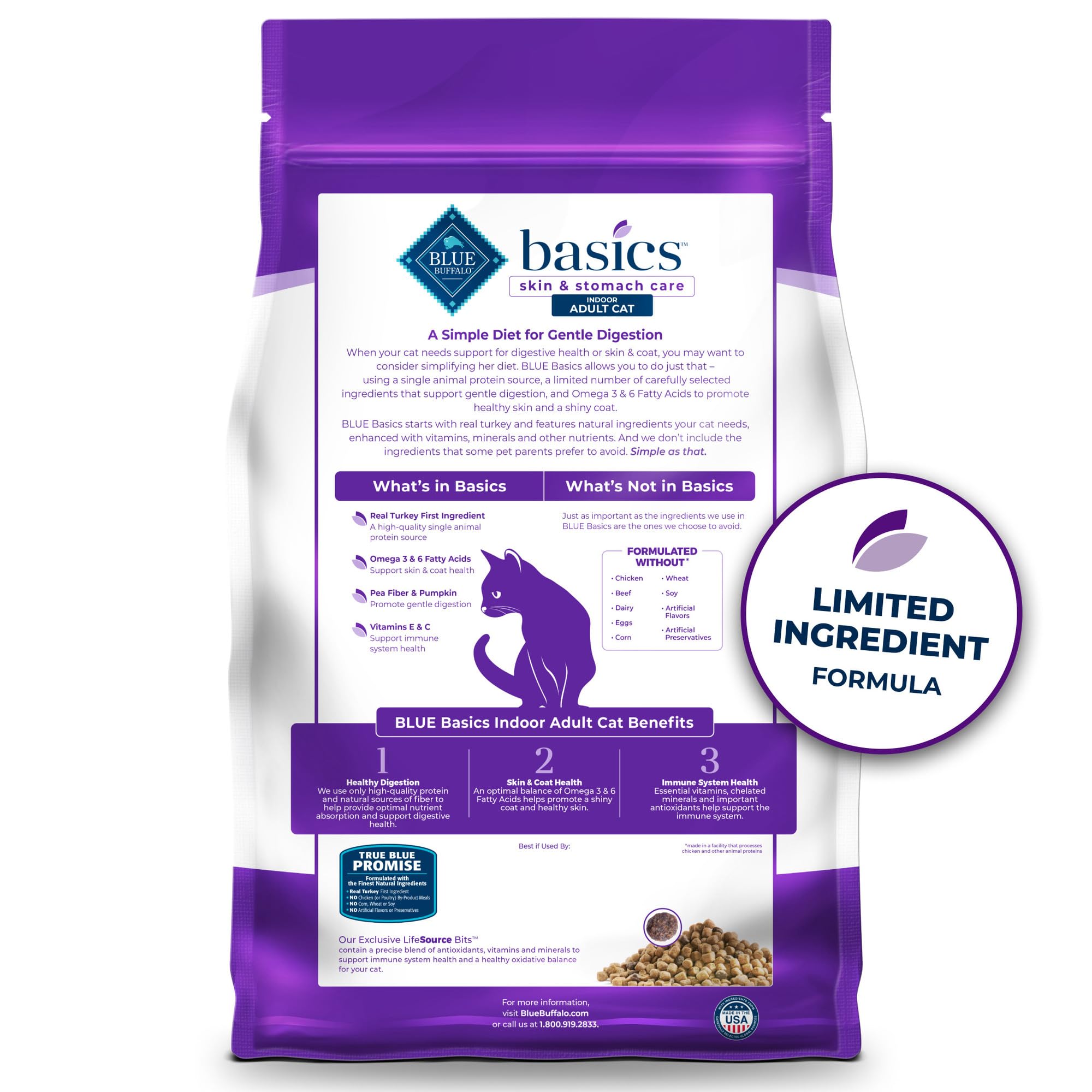 BLUE BUFFALO Basics Indoor — Alimento para Gato Adulto Sin Granos para Piel y Estómago Sensible
