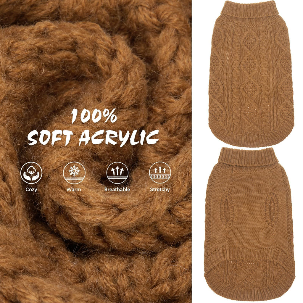 Suéter Tejido Térmico con Cuello Alto para Perros — Jersey Clásico de Punto Cable Cálido para Cachorros y Gatos Pequeños, Medianos y Grandes