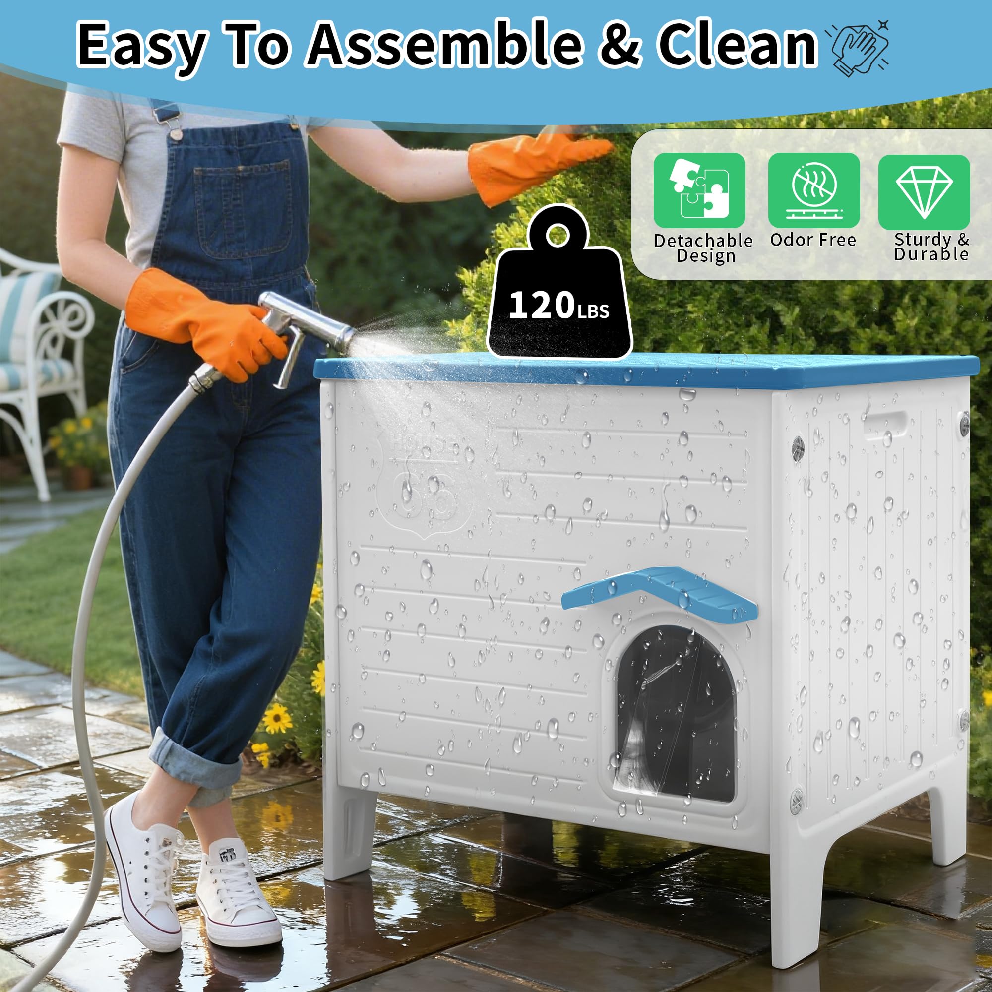Rockever — Casa Exterior para Gatos con Aislamiento Térmico y Puerta de Escape, Refugio de Plástico para Interior y Exterior