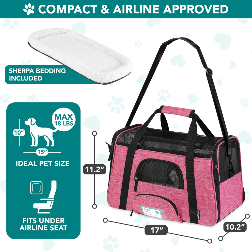 PetAmi — Transportadora de Viaje Aprobada por Aerolíneas con Cama Sherpa para Gatos y Perros Pequeños