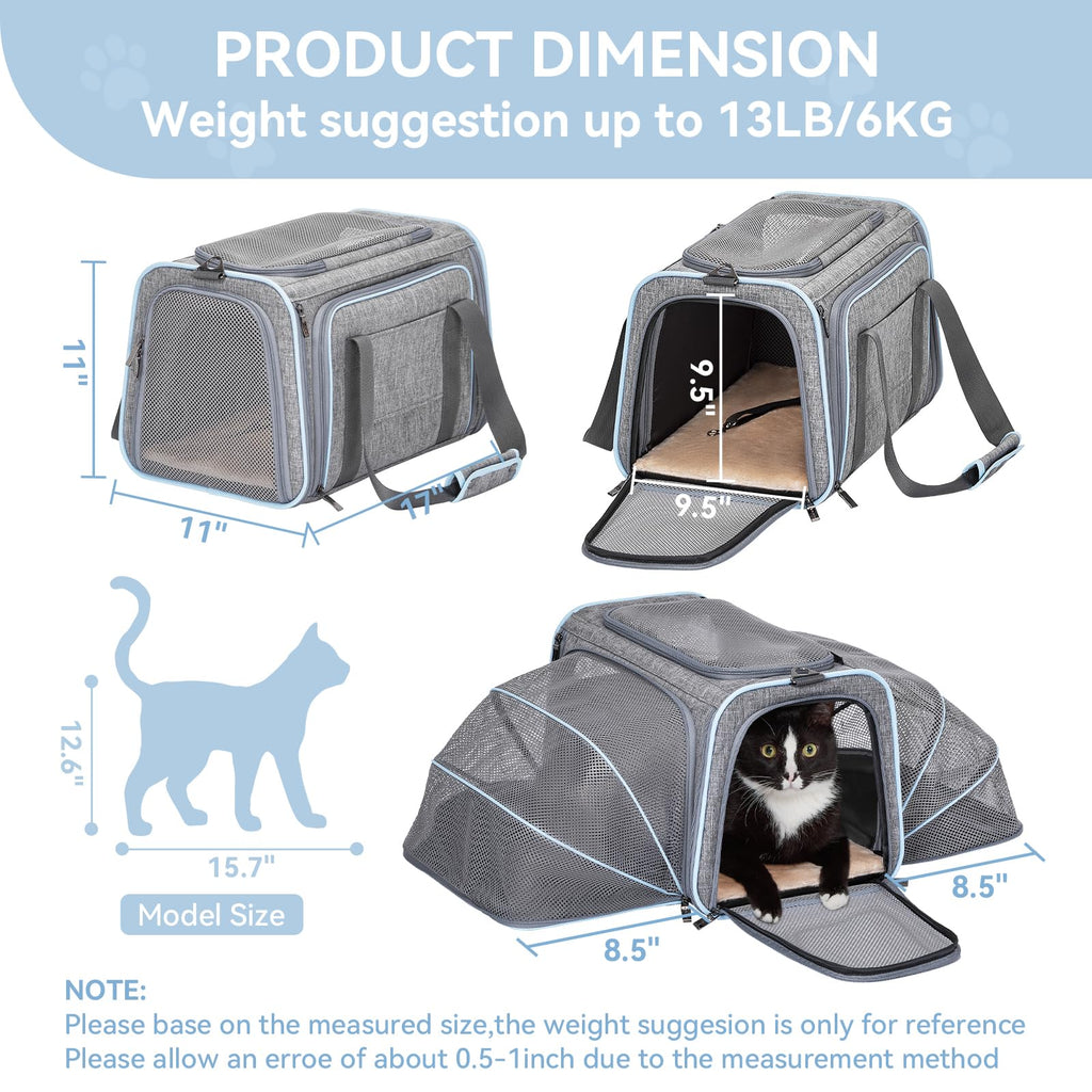 Petsfit — Transportadora Expandible para Gatos y Perros Pequeños, Aprobada por Aerolíneas, Plegable, Lavable y a Prueba de Escapes con 2 Paneles de Expansión
