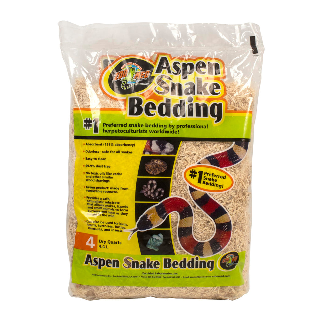Zoo Med Aspen Snake Bedding — Sustrato Natural de Álamo para Serpientes, Lagartos, Tortugas, Tarántulas e Insectos, 4 Quartos (casi 4 litros), 99.9% Libre de Polvo