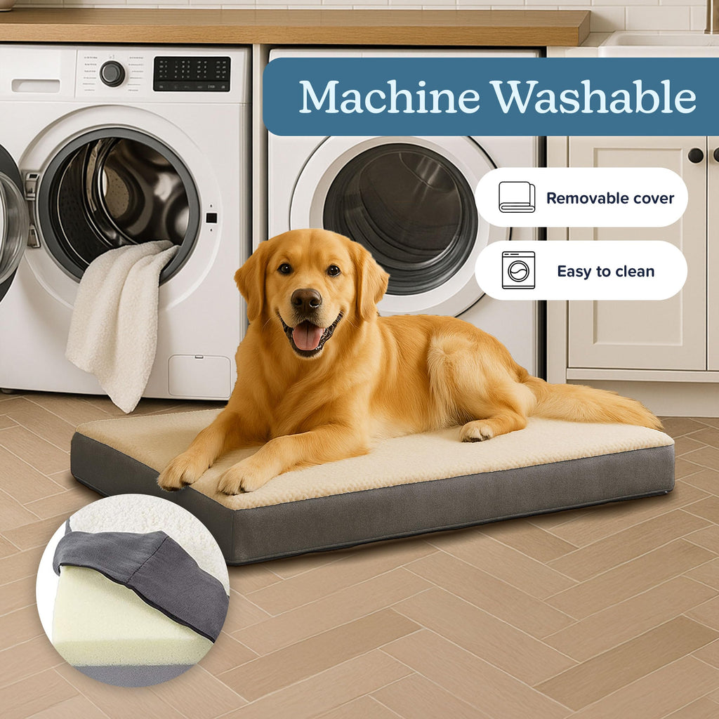 Petmaker — Cama Ortopédica con Memory Foam y Cubierta de Sherpa Lavable para Perro