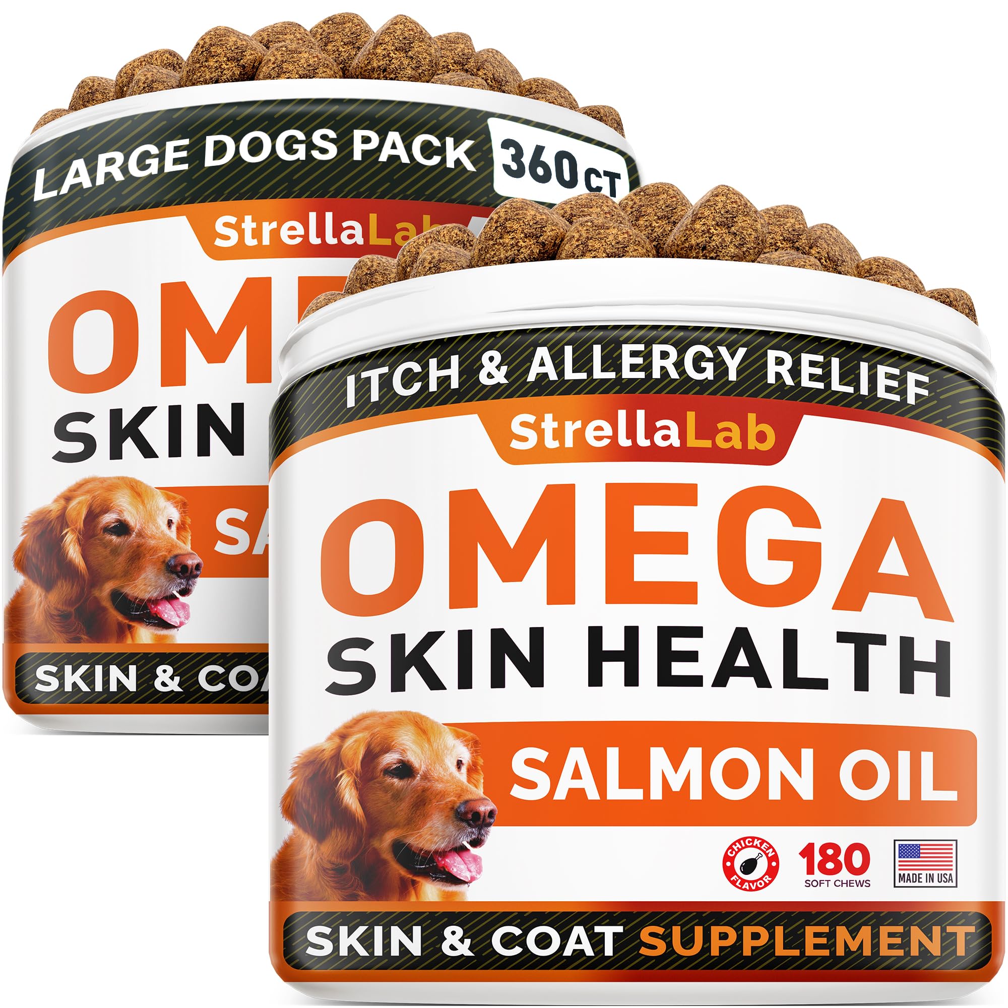 StrellaLab Fish Oil — Gomitas de Omega 3 para Perros con Alivio de Alergias, Comezón y Muda de Pelo