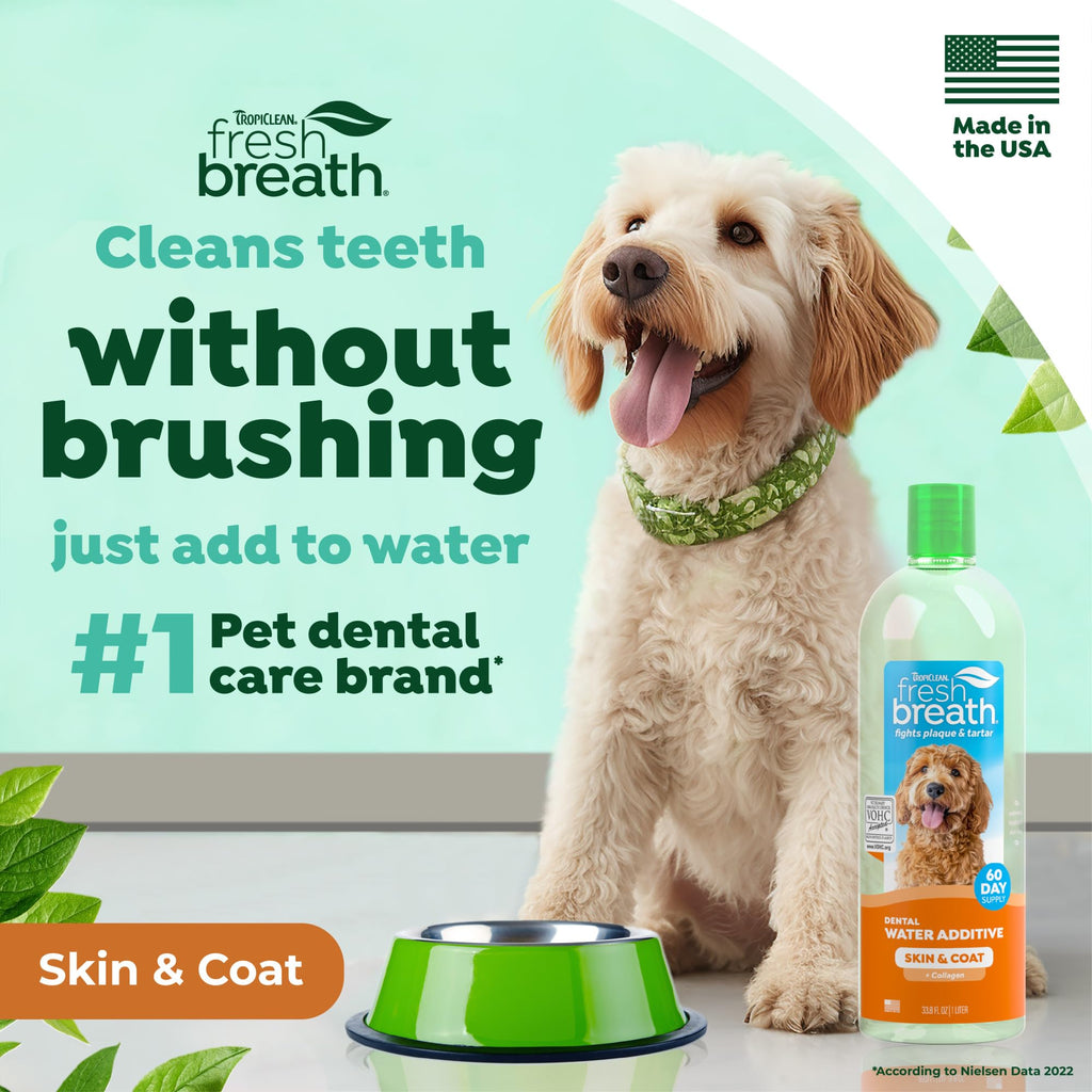 TropiClean Fresh Breath — Aditivo Dental para Agua, Limpieza de Dientes y Aliento Fresco para Perros