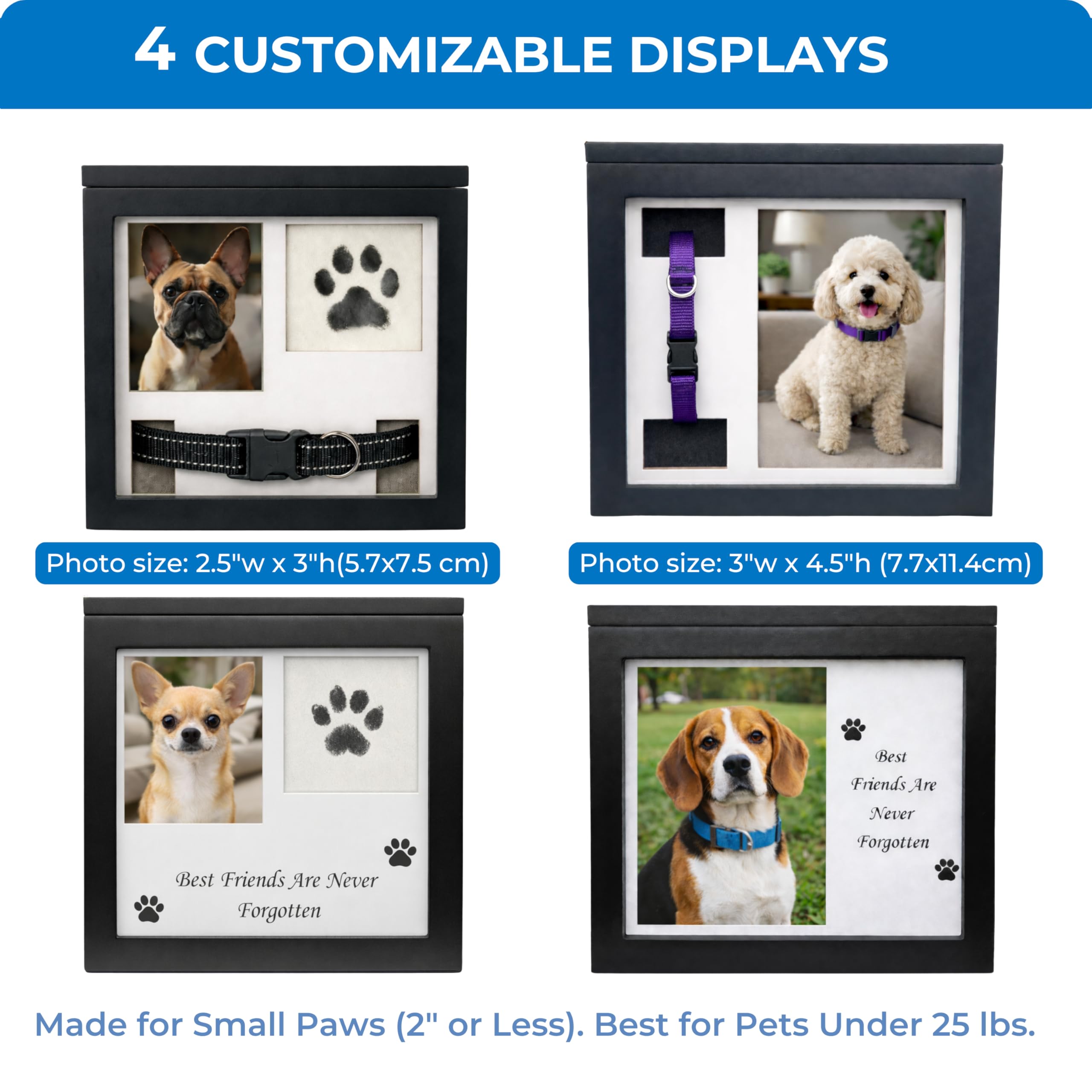 OtterPets — Urna Memorial para Cenizas de Mascotas con 4 Tipos de Exhibición, Kit de Huella y Bolsa de Franela para Perros y Gatos