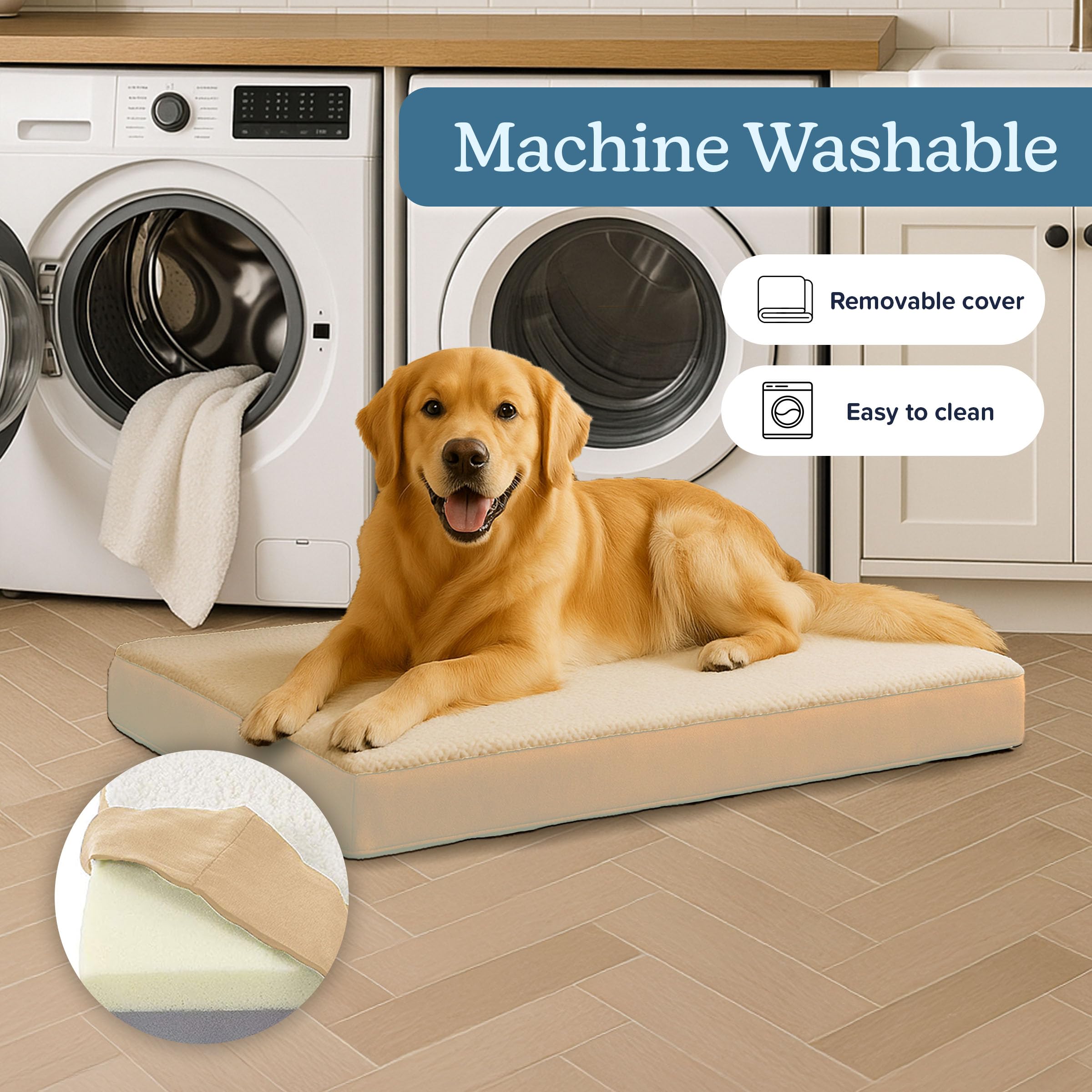 Petmaker — Cama Ortopédica con Memory Foam y Cubierta de Sherpa Lavable para Perro