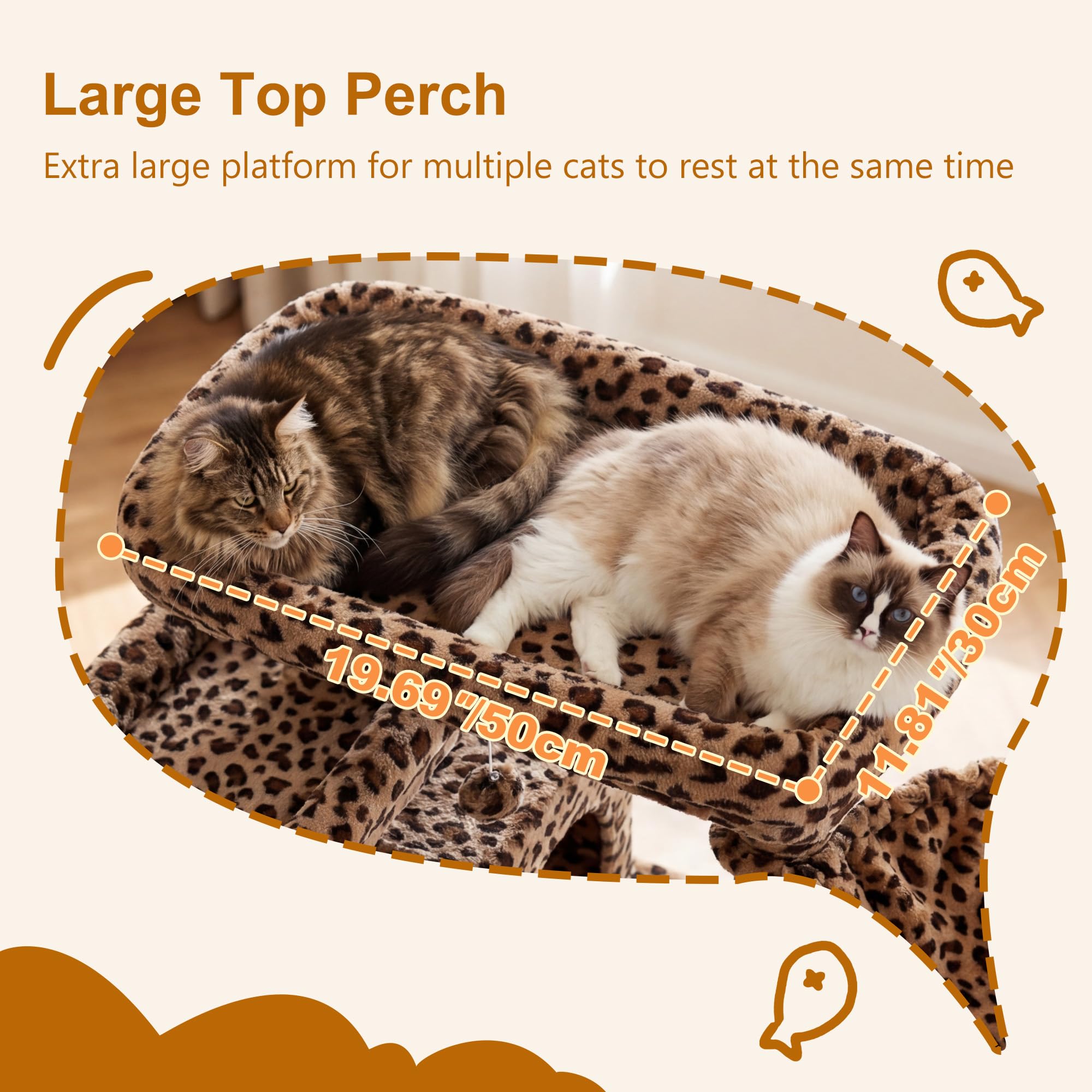 Heybly Torre para Gatos Grandes — Árbol Multinivel con Perchas Anchas, Cueva y Tablero Rascador para Gatos de hasta 9 kg