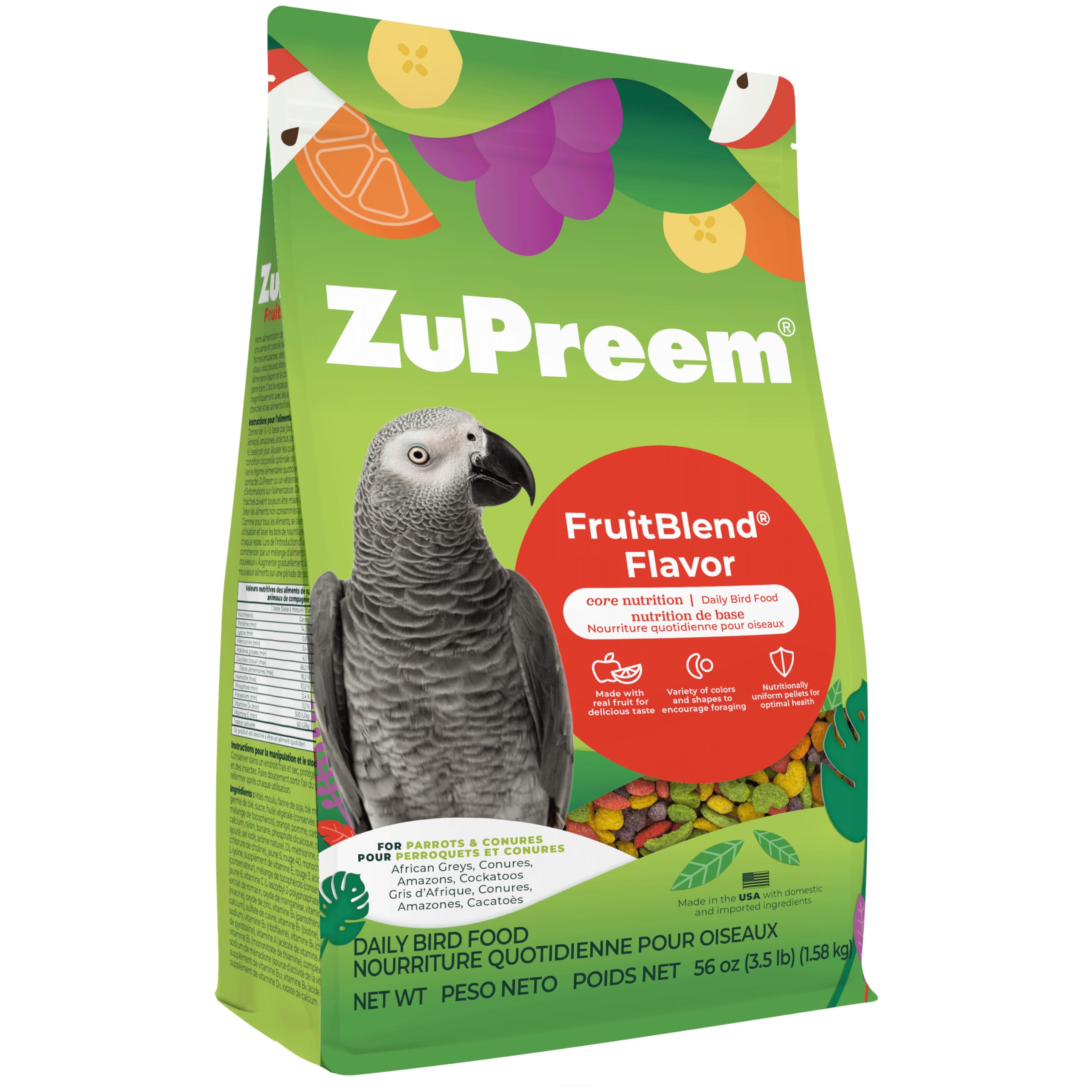 ZuPreem FruitBlend — Alimento en Pellets para Aves Medianas y Grandes (Loro, Conure, Caique, Gris Africano, Eclectus, Cacatúa Pequeña)