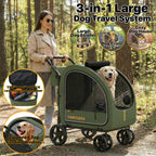 PAWZIDEA 3-in-1 Large Dog Stroller with Detachable Carrier up to 80lbs, Portable Dog Car Crate & Travel Kennel, Foldable Pet Stroller for 2 Medium Dogs, All-Terrain 9” Jogger Wheels, Adjustable Handle