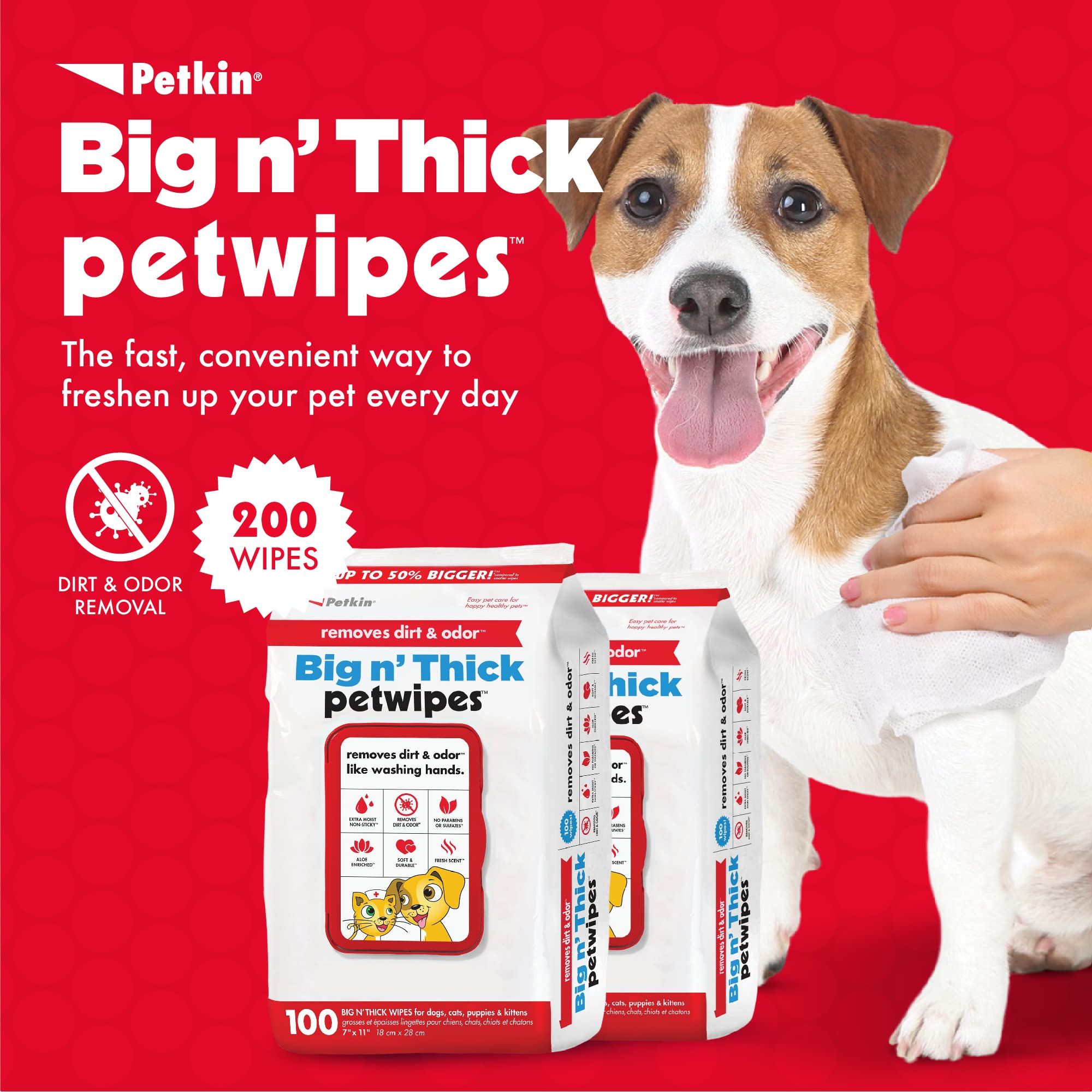 Petkin Pet Wipes — Toallitas Húmedas para Perros y Gatos, Limpieza de Orejas, Cara, Ojos y Cuerpo