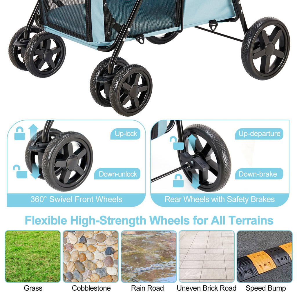 LPOTIUS Carriola Doble para Perros y Gatos con 2 Transportadoras Desmontables — Carreola Plegable con 4 Ruedas para Mascotas Pequeñas y Medianas