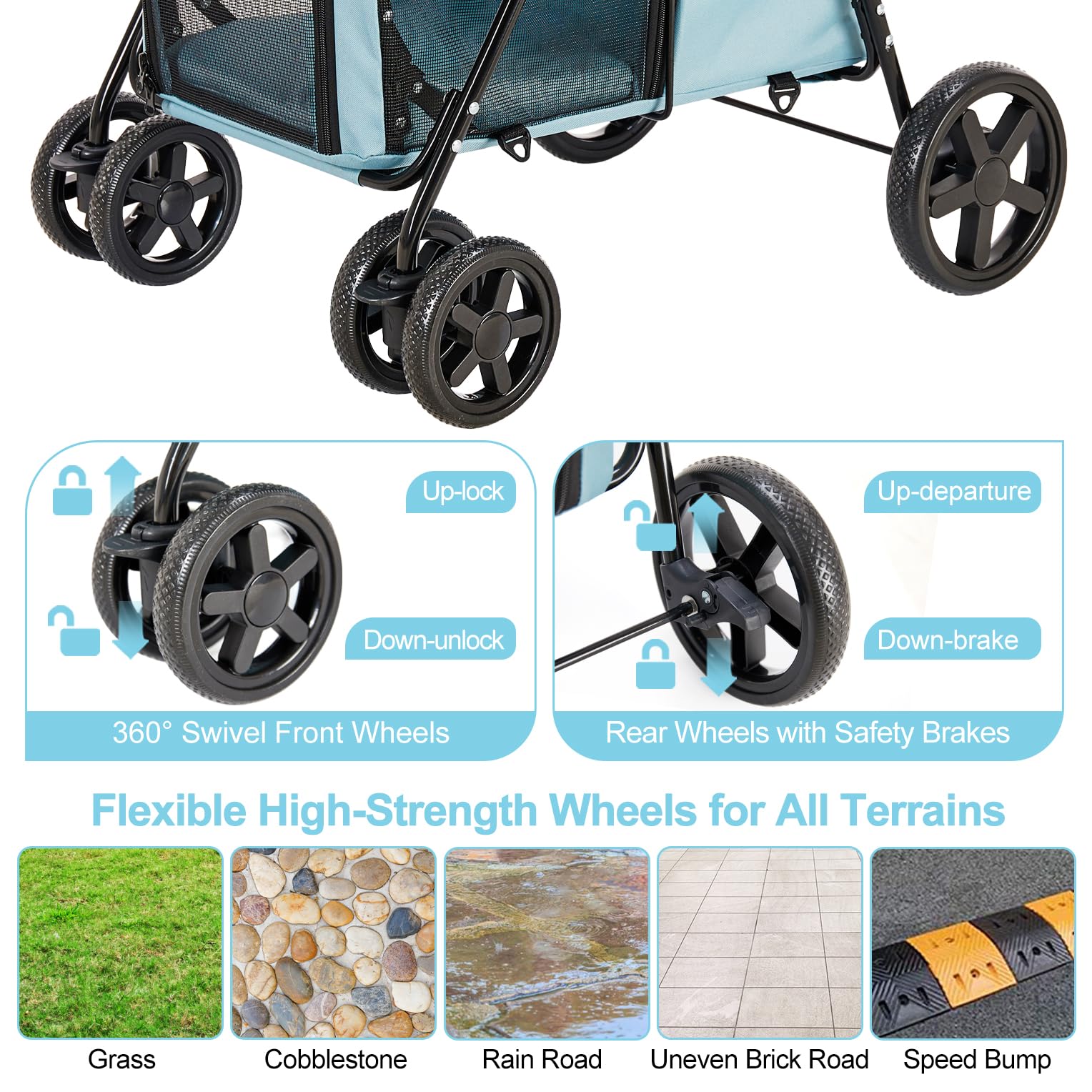 LPOTIUS Carriola Doble para Perros y Gatos con 2 Transportadoras Desmontables — Carreola Plegable con 4 Ruedas para Mascotas Pequeñas y Medianas