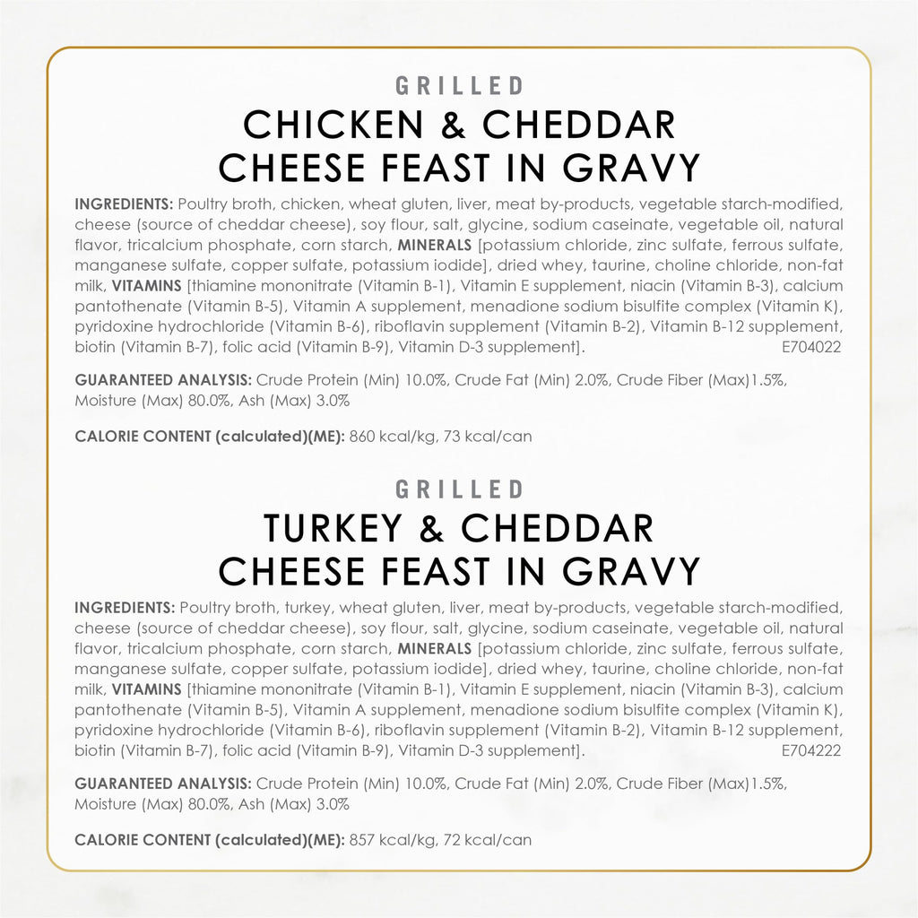 Fancy Feast Delicias con Cheddar — Paquete Variado de Alimento Húmedo para Gatos con Pollo a la Plancha, Pavo o Pescado Blanco en Salsa con Queso Cheddar — 24 Latas de 85g