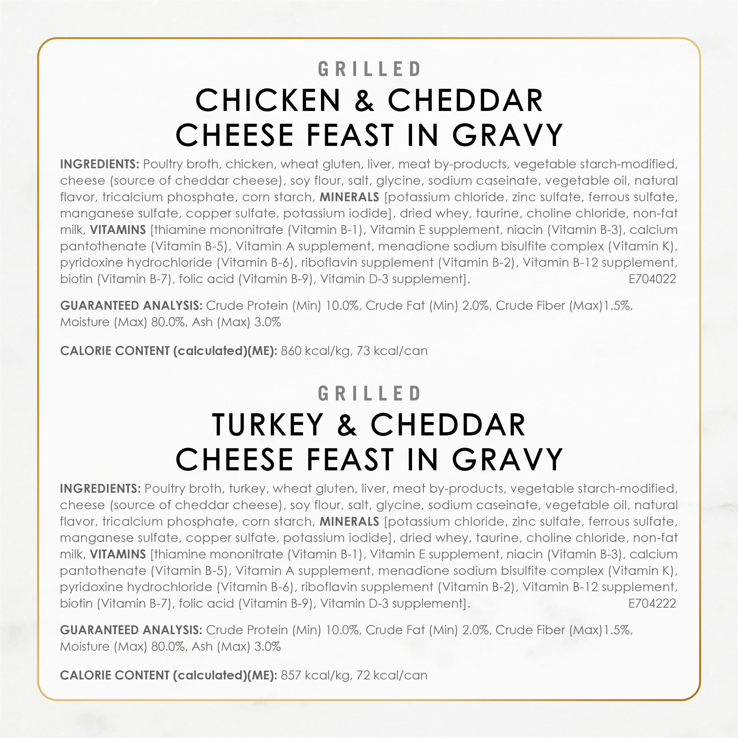 Fancy Feast Delicias con Cheddar — Paquete Variado de Alimento Húmedo para Gatos con Pollo a la Plancha, Pavo o Pescado Blanco en Salsa con Queso Cheddar — 24 Latas de 85g