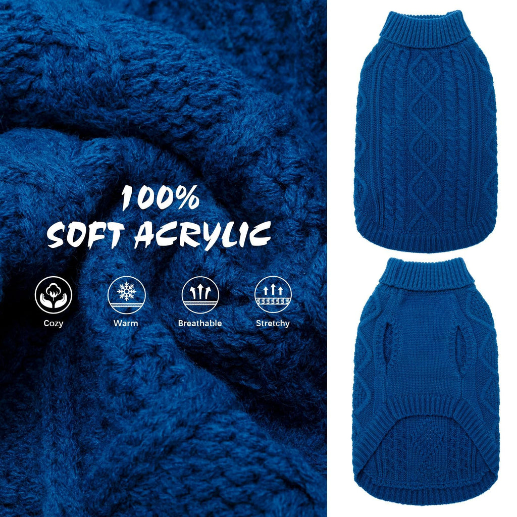 Suéter Tejido Térmico con Cuello Alto para Perros — Jersey Clásico de Punto Cable Cálido para Cachorros y Gatos Pequeños, Medianos y Grandes