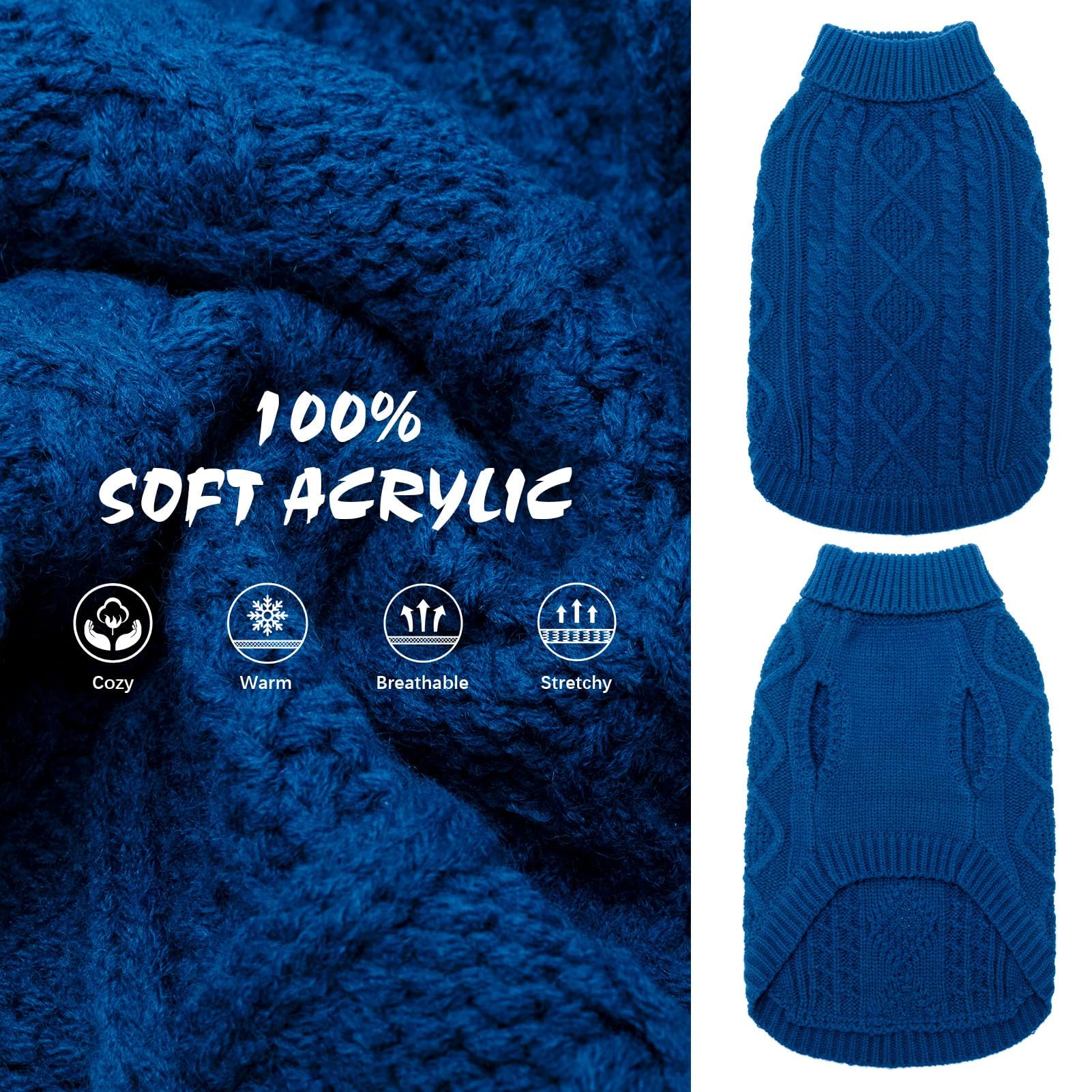 Suéter Tejido Térmico con Cuello Alto para Perros — Jersey Clásico de Punto Cable Cálido para Cachorros y Gatos Pequeños, Medianos y Grandes