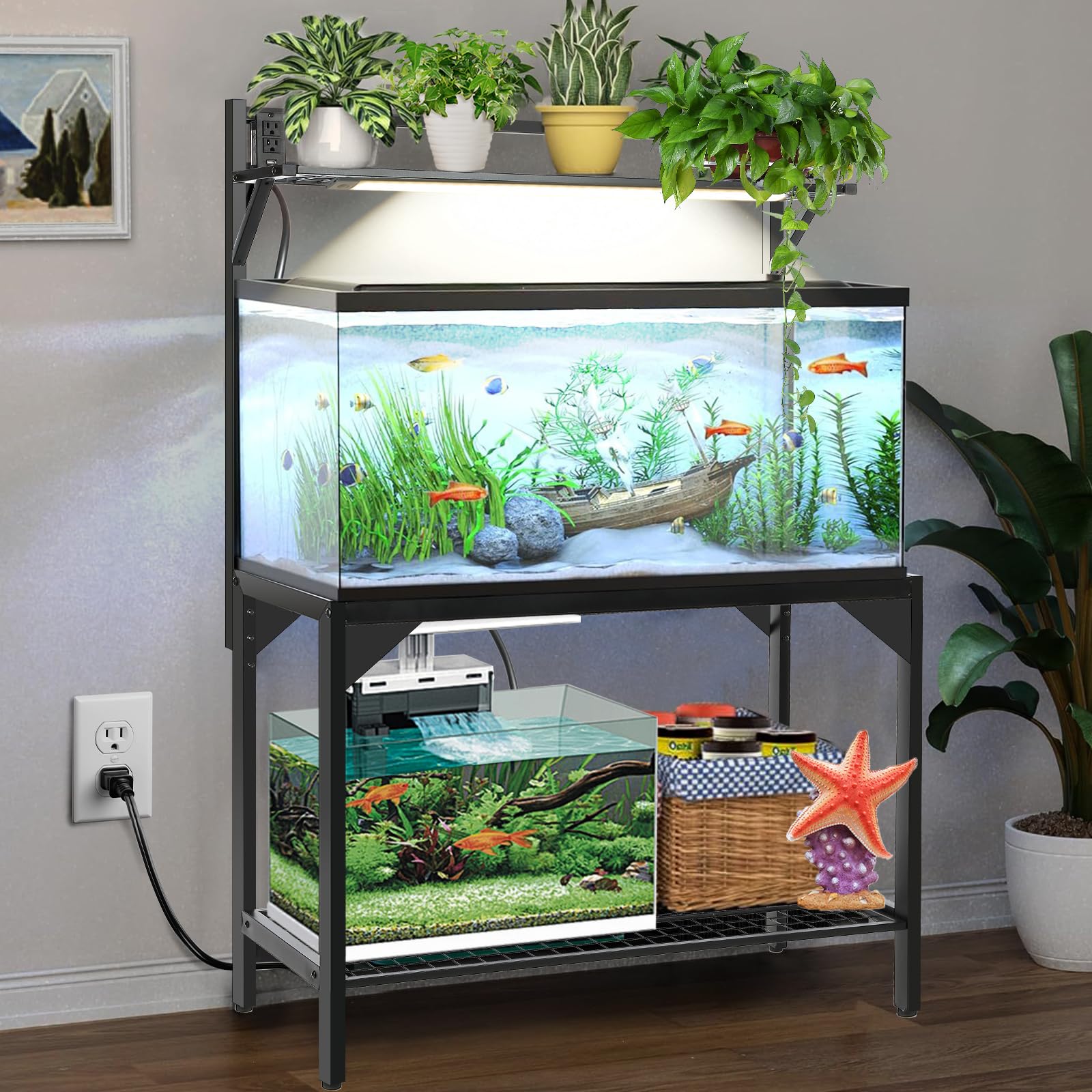 SFESGRER — Soporte para Acuario de 150-190 Litros con Estación de Carga — Mueble Metálico Resistente para Pecera o Terrario de Reptiles