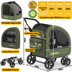 PAWZIDEA 3-in-1 Large Dog Stroller with Detachable Carrier up to 80lbs, Portable Dog Car Crate & Travel Kennel, Foldable Pet Stroller for 2 Medium Dogs, All-Terrain 9” Jogger Wheels, Adjustable Handle
