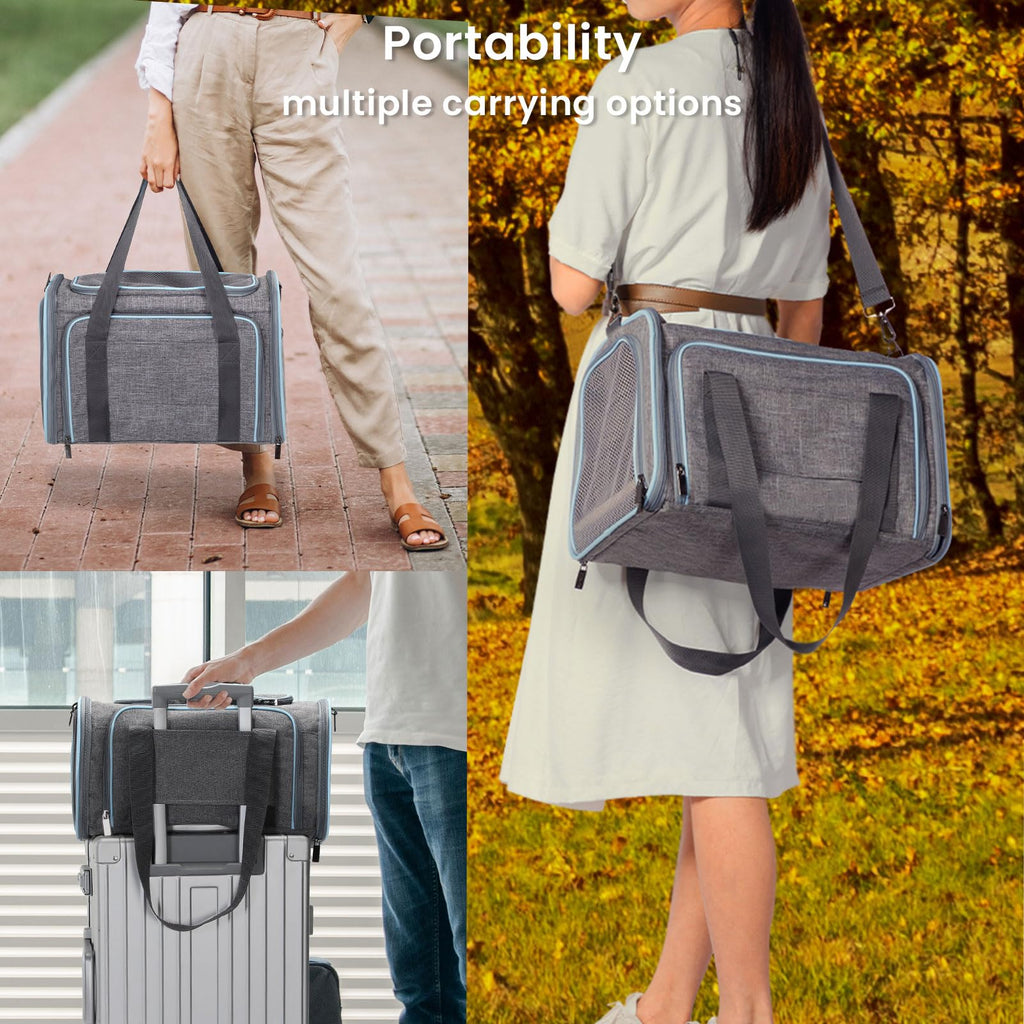 Petsfit — Transportadora Expandible para Gatos y Perros Pequeños, Aprobada por Aerolíneas, Plegable, Lavable y a Prueba de Escapes con 2 Paneles de Expansión