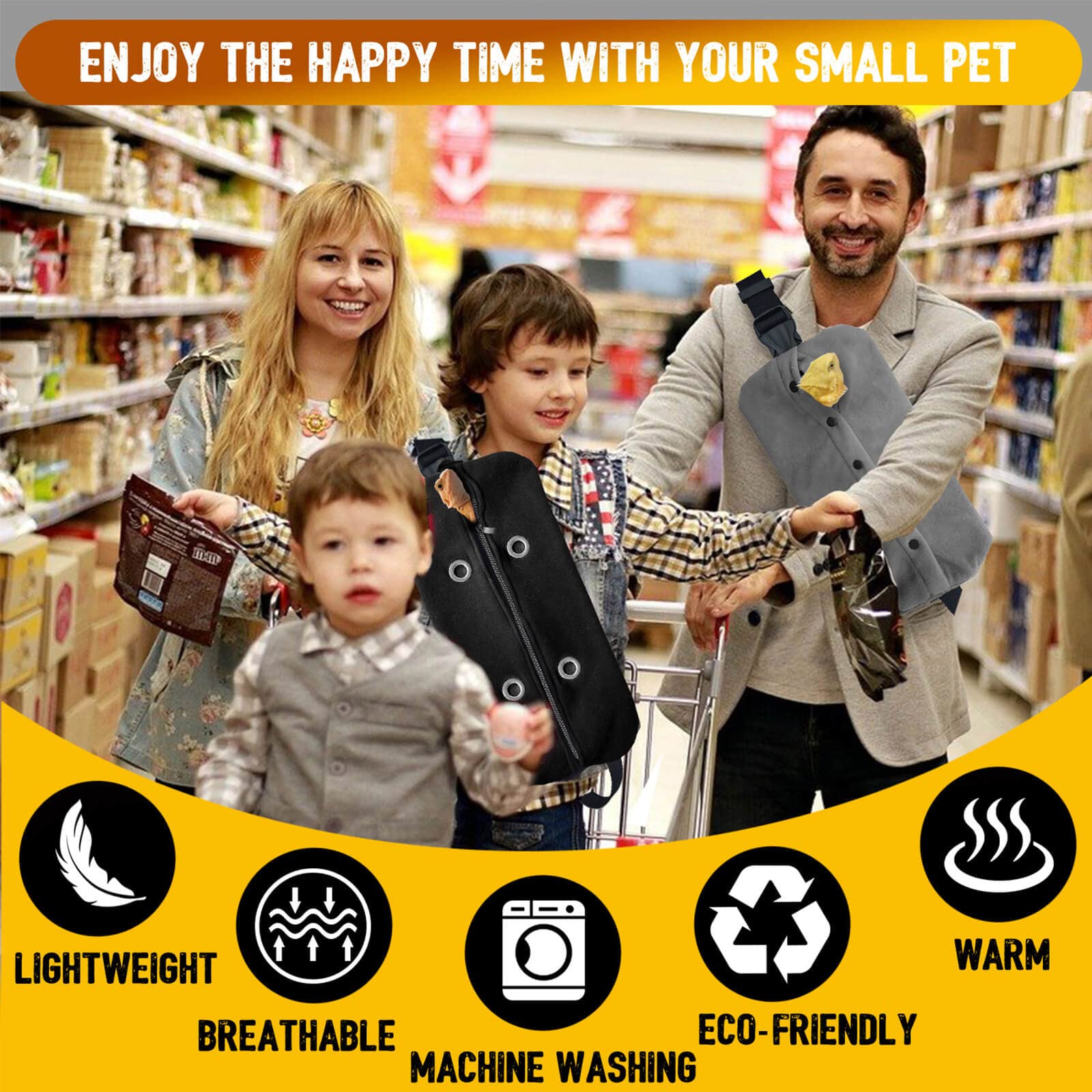 WATFOON — Arnés y Correa de Cuero con Bolso Canguro para Dragón Barbudo y Reptiles Pequeños, Ajustable para Paseos y Viajes al Aire Libre