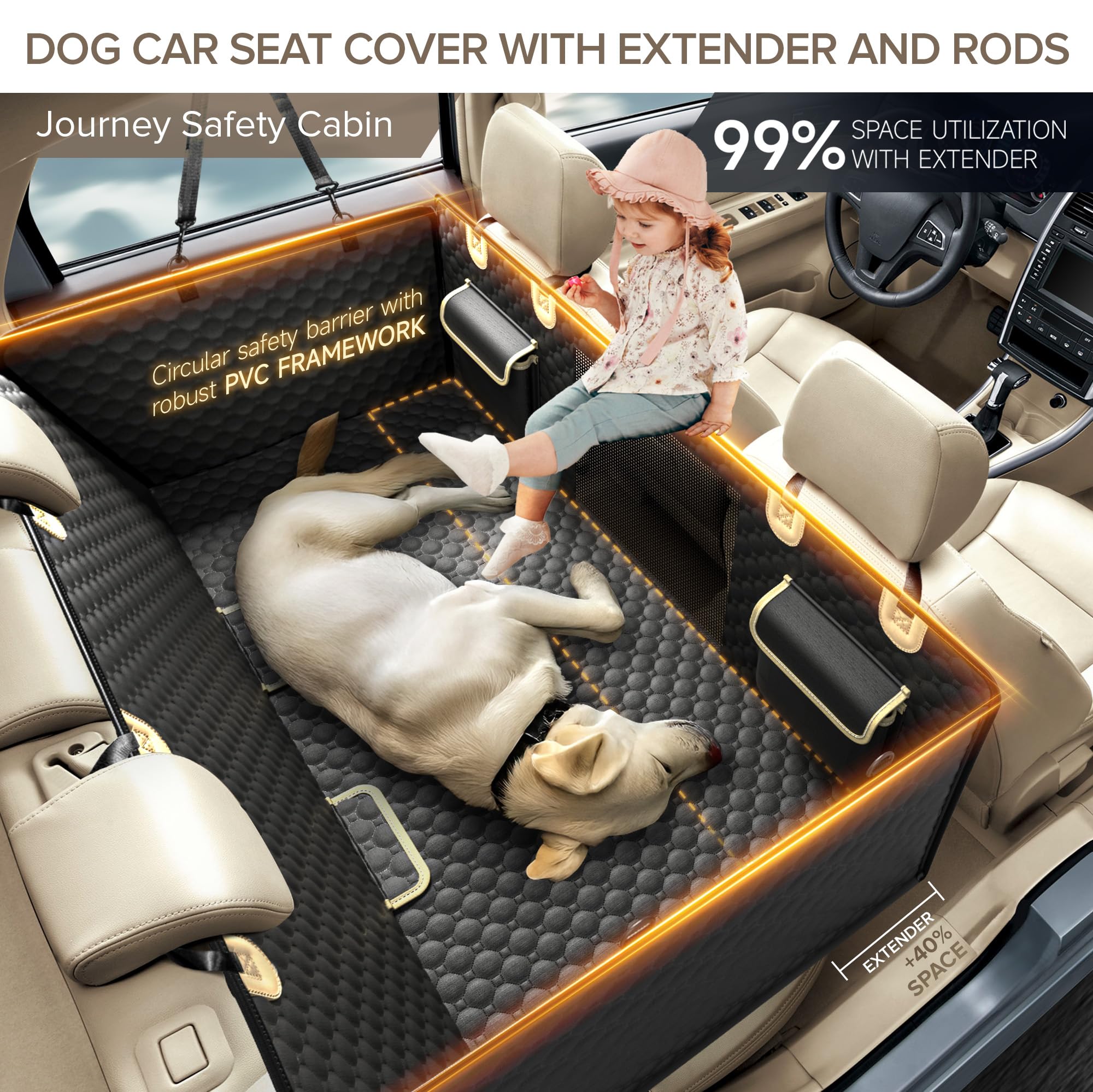 SHARLOVY — Funda Cubre Asiento Trasero para Auto con Extensión y Hamaca, Resistente a Mordidas para Perros