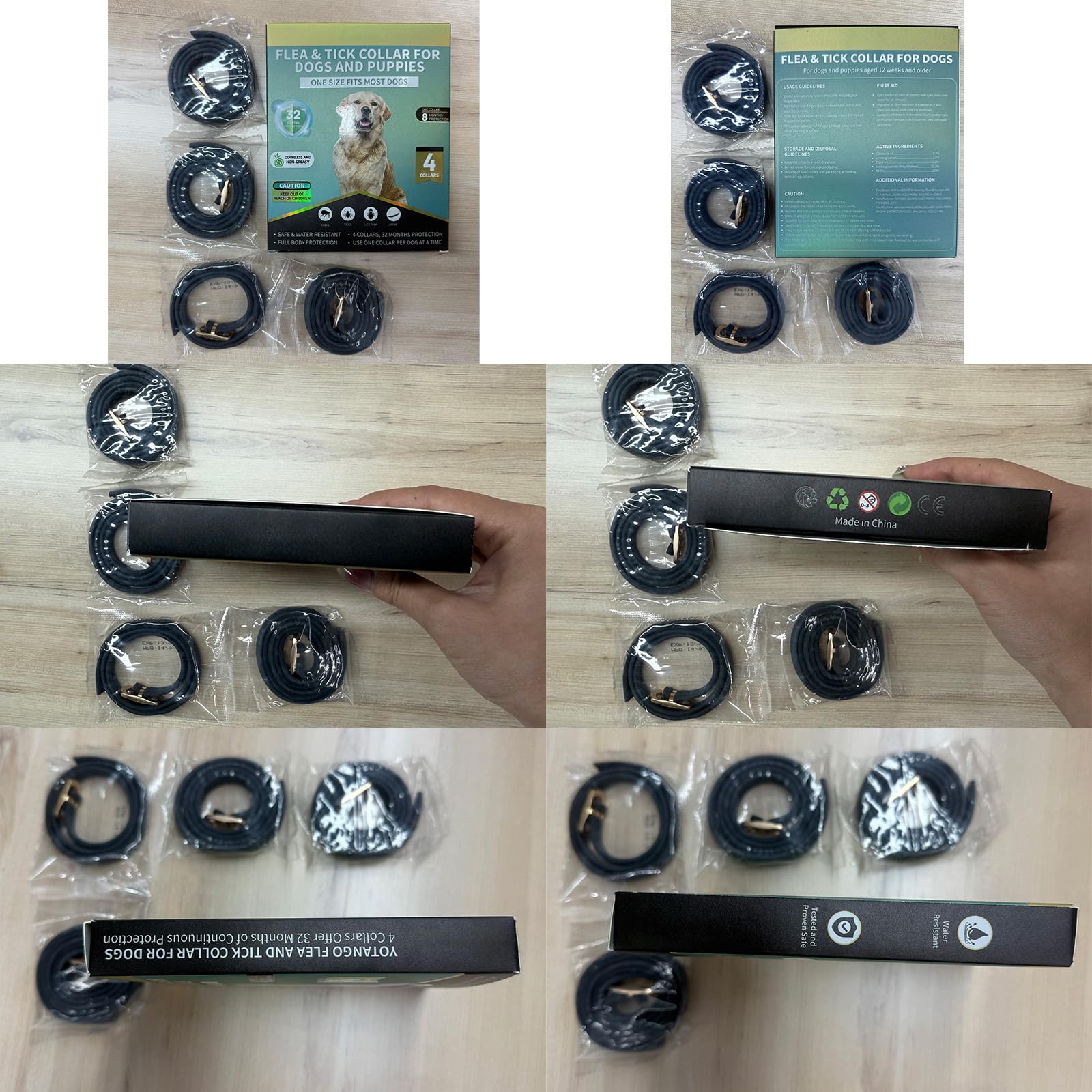 Puyrzoe Collar Antipulgas y Garrapatas para Perros y Cachorros — Paquete de 4 Collares con 32 Meses de Protección, Impermeable, Ajustable y de Liberación Lenta (Negro)