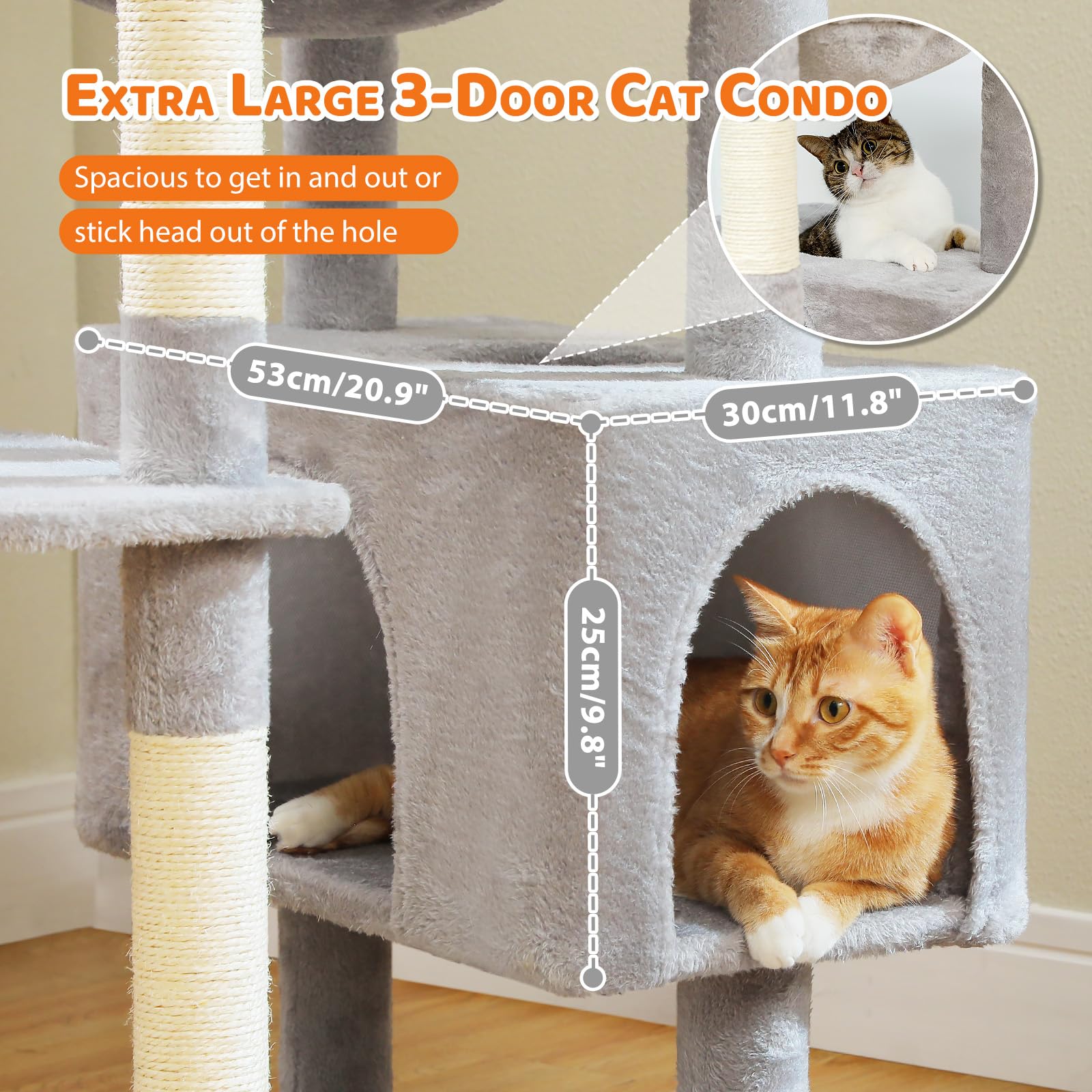PAWZ Road 72-81 Inches Large Cat Tree, Tall Cat Tower with Large Mental Hammock for Indoor Cats Adults,7 Sisal-Covered Scratching Posts, 2 Padded Perches, Condos, and Basket