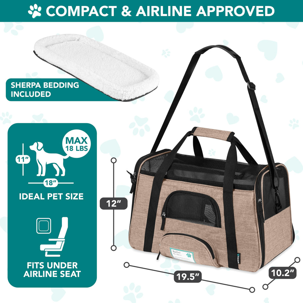 PetAmi — Transportadora de Viaje Aprobada por Aerolíneas con Cama Sherpa para Gatos y Perros Pequeños