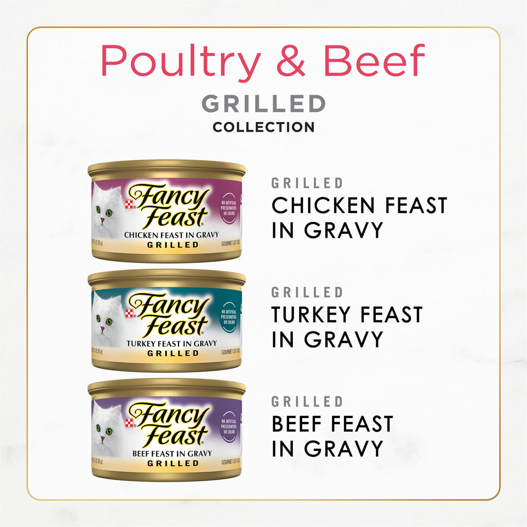 Fancy Feast Grilled — Alimento Húmedo Variedad Aves y Res para Gato (Pack de 30 latas)