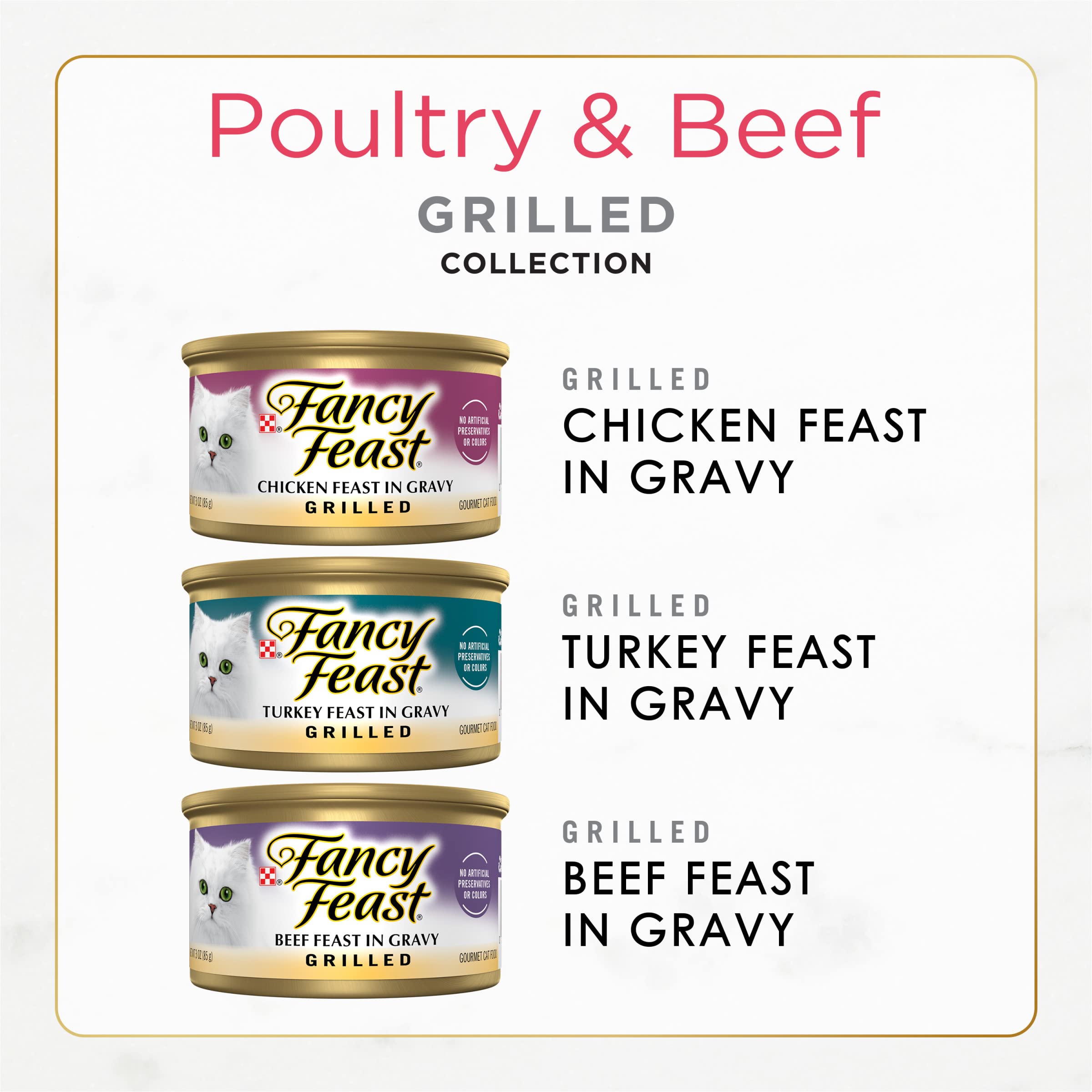 Fancy Feast Grilled — Alimento Húmedo Variedad Aves y Res para Gato (Pack de 30 latas)