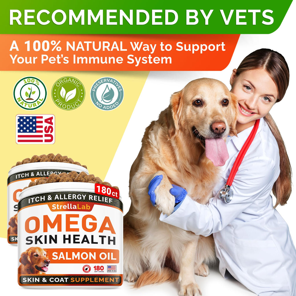 StrellaLab Fish Oil — Gomitas de Omega 3 para Perros con Alivio de Alergias, Comezón y Muda de Pelo