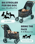 Carriola para Perros Grandes Zoosky hasta 50 kg — Carriola XL para Múltiples Mascotas con Doble Ventana de Malla, Manubrio Ajustable y Tela Oxford 1680D Resistente al Agua, Todo Terreno