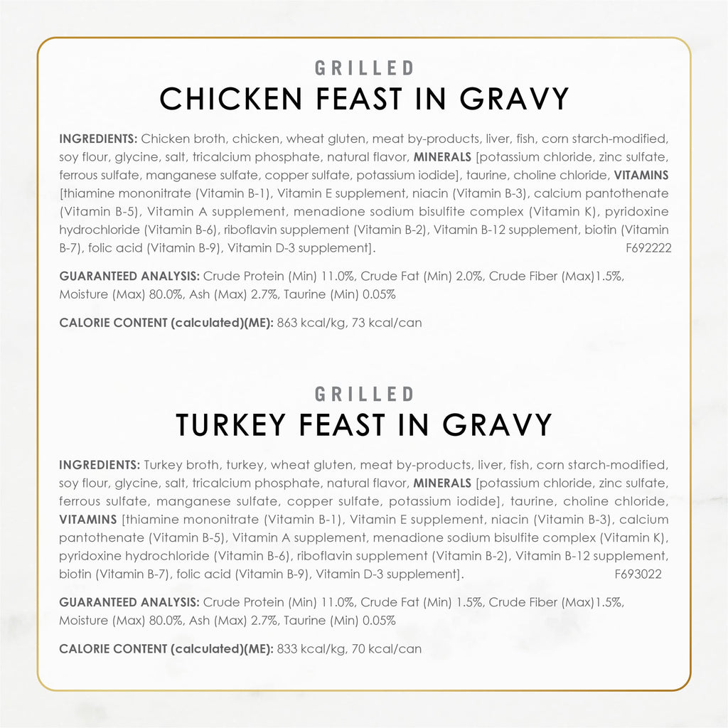 Fancy Feast Grilled — Alimento Húmedo para Gatos Variedad Aves y Res en Salsa Ligera — Pack de 24 Latas de 85g