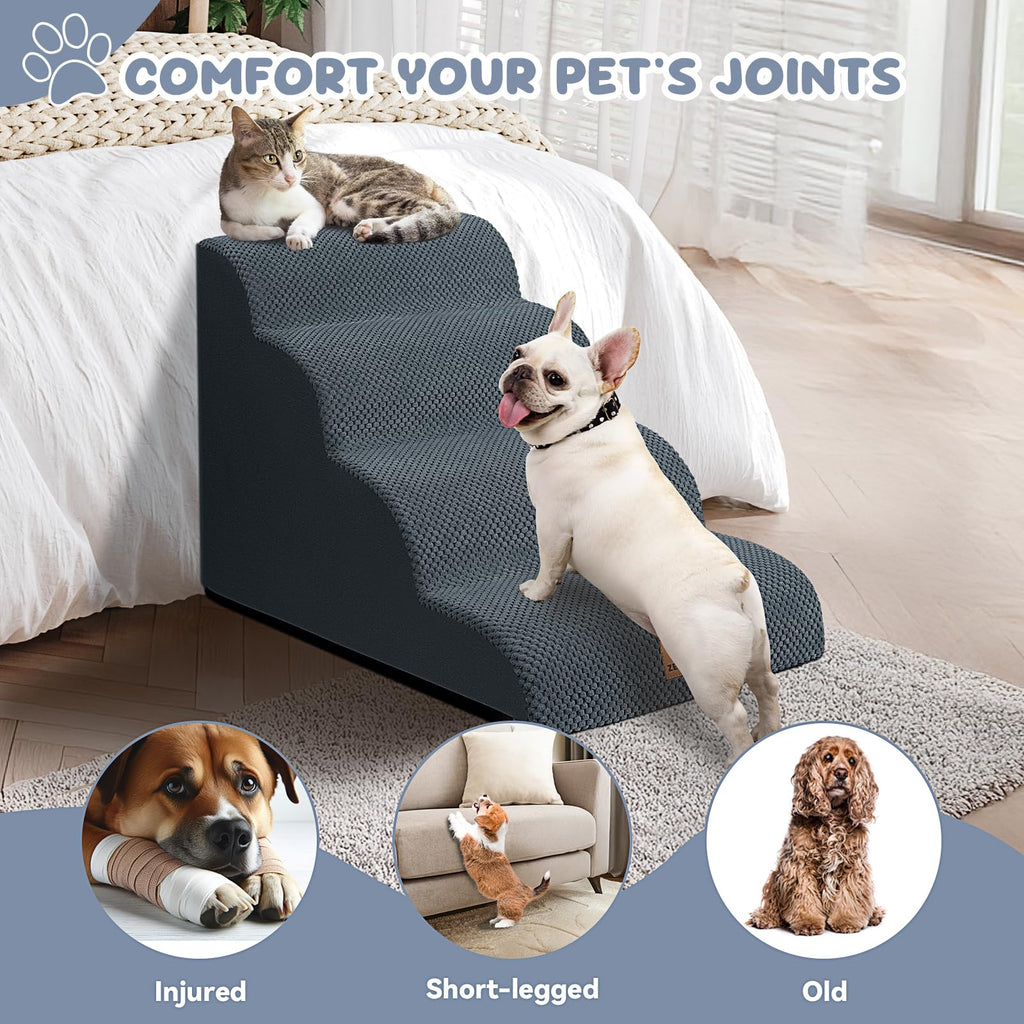 Zerbuger — Escalera y Rampa de Espuma para Perros y Gatos — Escalones Antideslizantes para Cama, Sofá y Silla