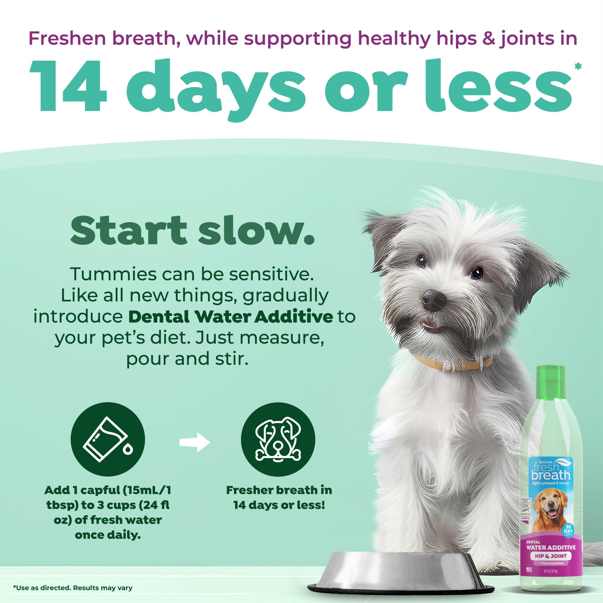 TropiClean Fresh Breath — Aditivo Dental para Agua, Limpieza de Dientes y Aliento Fresco para Perros