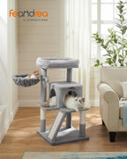 Feandrea Torre para Gatos Multinivel — Árbol Rascador con Percha Ampliada para Gatos Grandes y Cachorros, 96 cm