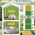 PetsCosset — Casa para Gatos de Madera de Dos Pisos con Techo Impermeable Abatible y Puertas de Escape para Uso Exterior e Interior