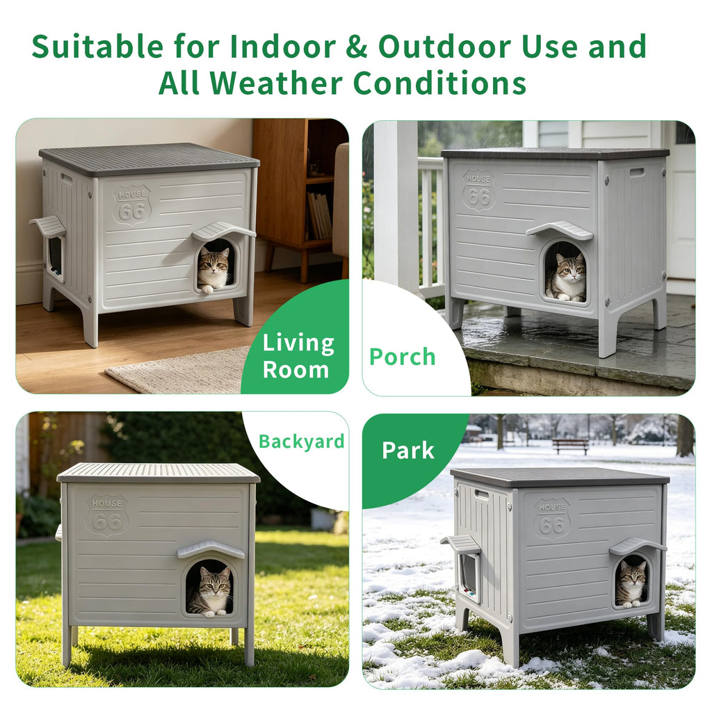 Rockever — Casa Exterior para Gatos con Aislamiento Térmico y Puerta de Escape, Refugio de Plástico para Interior y Exterior