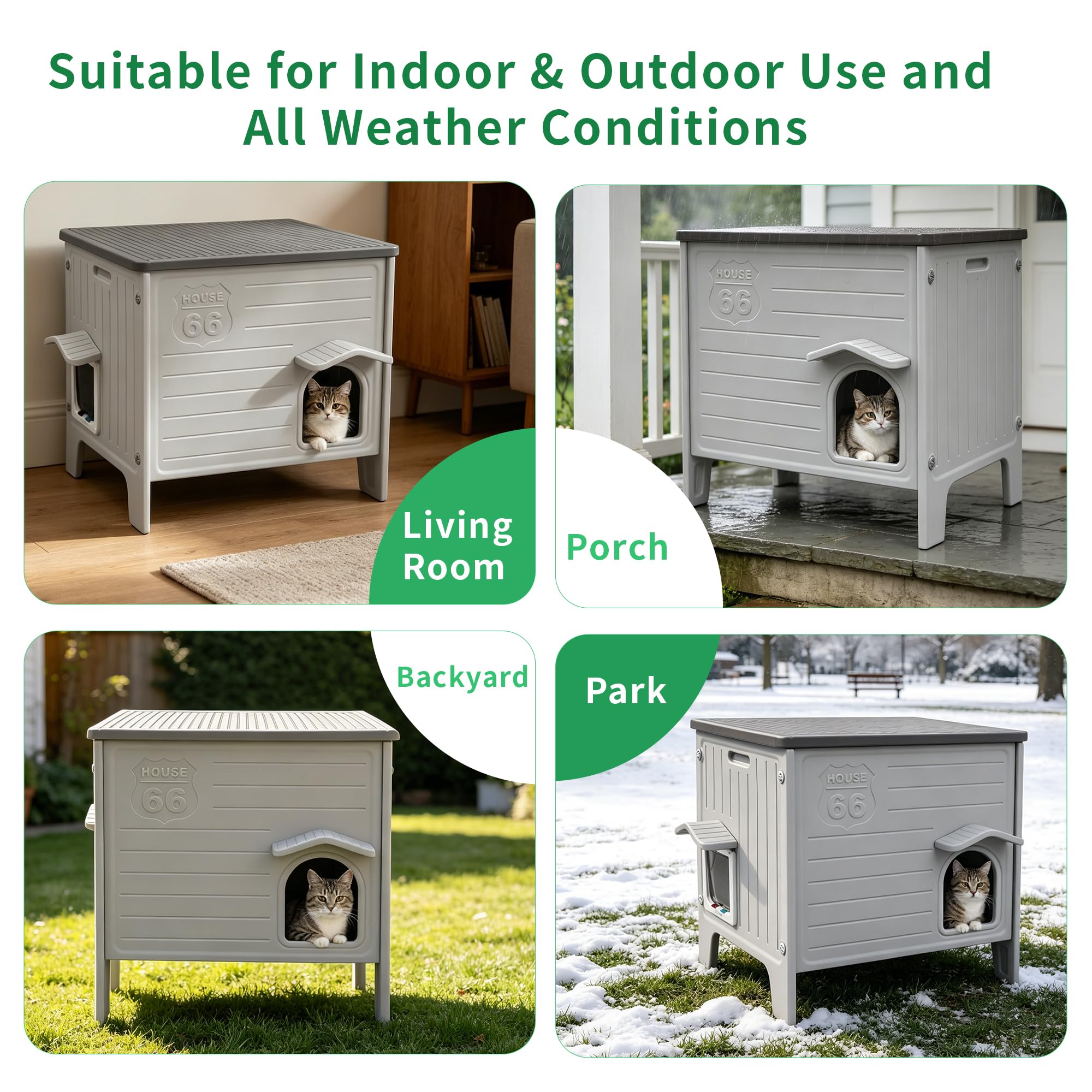 Rockever — Casa Exterior para Gatos con Aislamiento Térmico y Puerta de Escape, Refugio de Plástico para Interior y Exterior