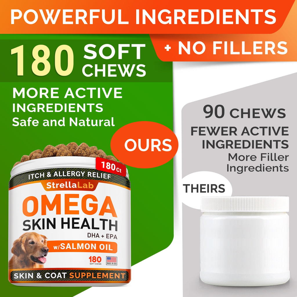 StrellaLab Fish Oil — Gomitas de Omega 3 para Perros con Alivio de Alergias, Comezón y Muda de Pelo