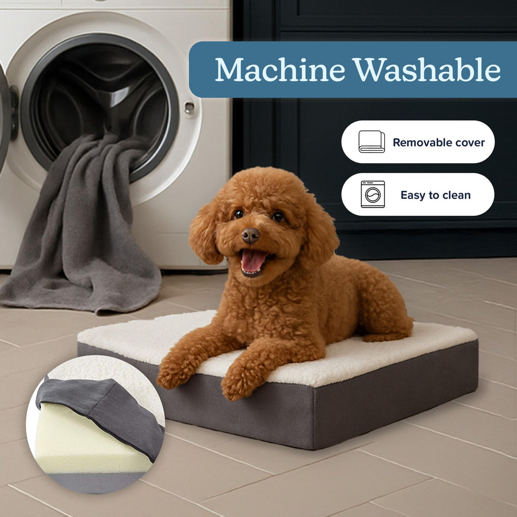 Petmaker — Cama Ortopédica con Memory Foam y Cubierta de Sherpa Lavable para Perro