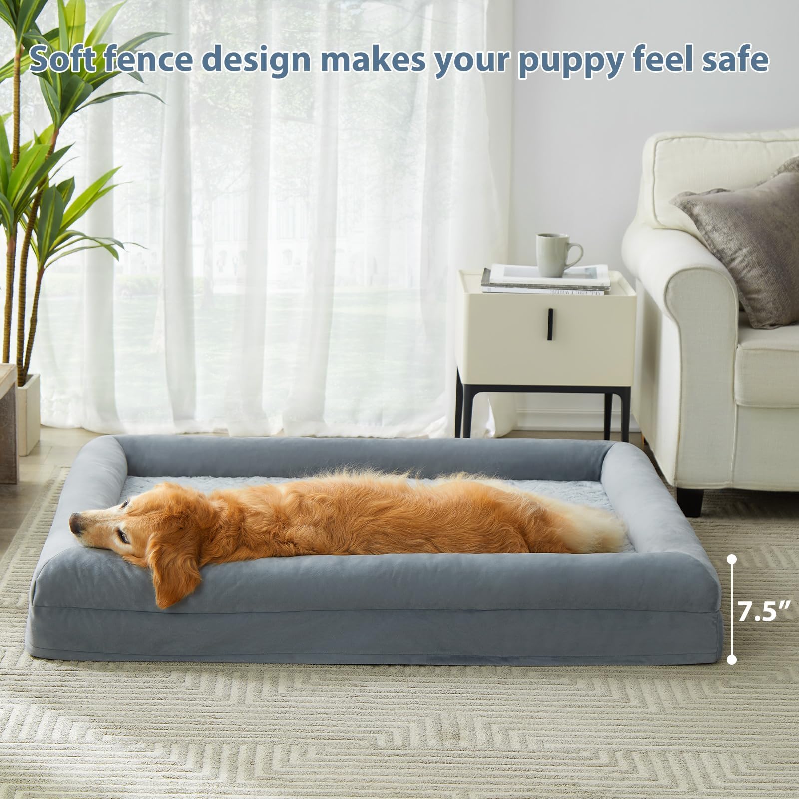 WNPETHOME — Cama Ortopédica Sofá para Perro XL con Cubierta Extraíble Impermeable y Bordes Acolchados