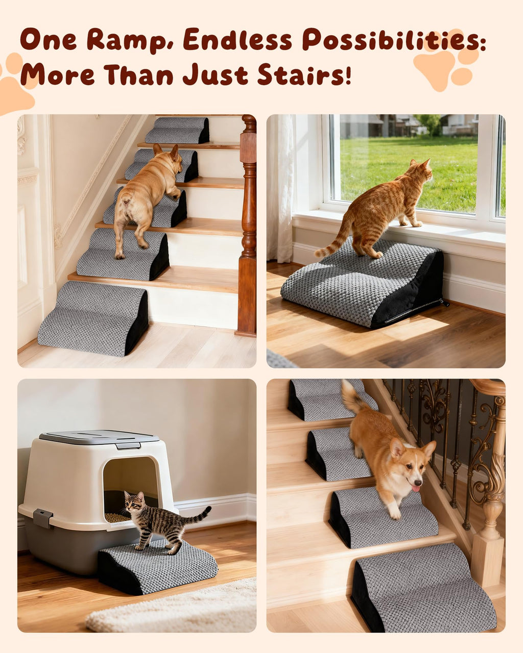NRYDEPET Rampa para Escaleras de Perros — Paquete de 2, Superficie Suave de Espuma para Perros Pequeños y Seniors Menores de 14 kg, Funda Lavable, Asistencia Interior para Razas de Patas Cortas o Perros Cautelosos