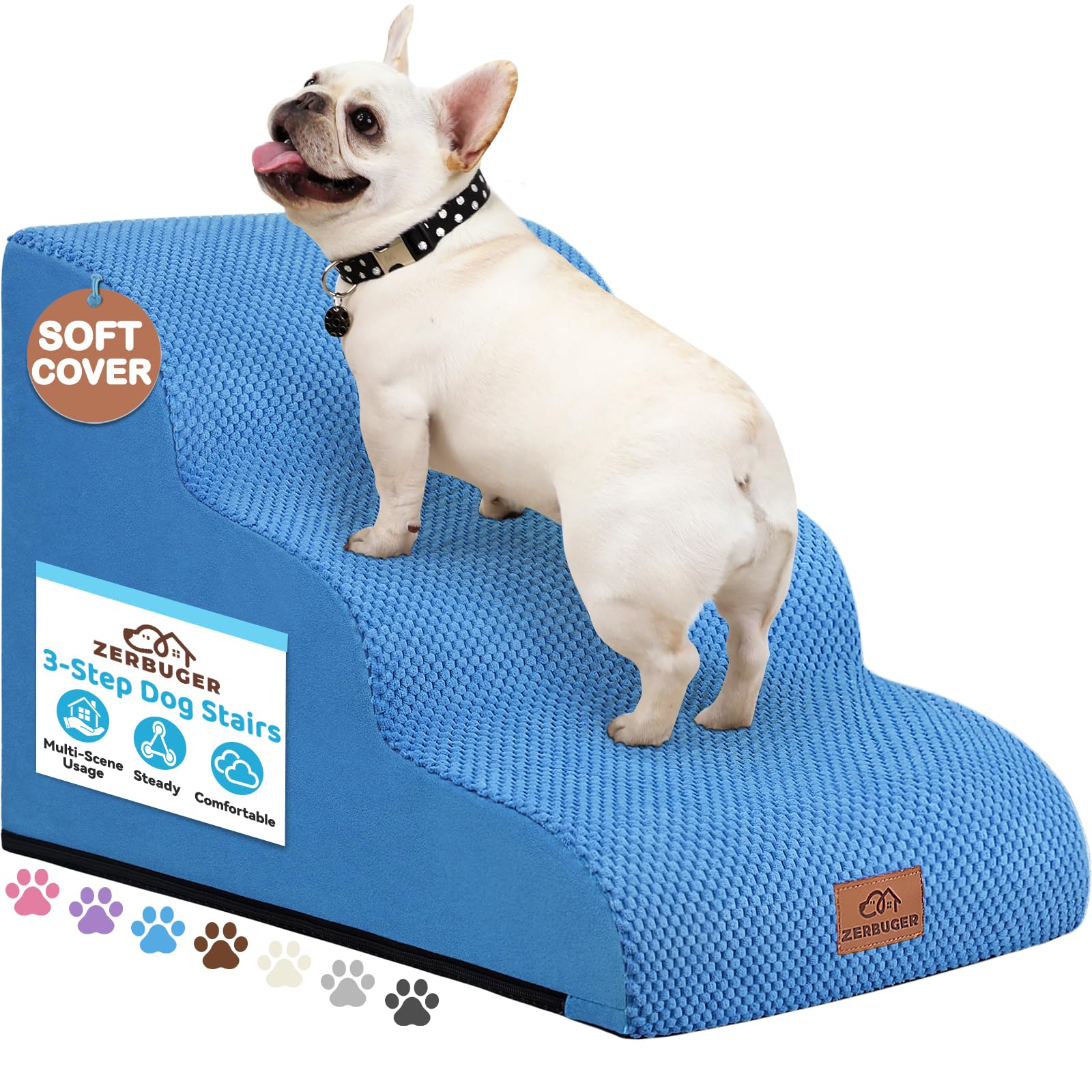Zerbuger — Escalera y Rampa de Espuma para Perros y Gatos — Escalones Antideslizantes para Cama, Sofá y Silla