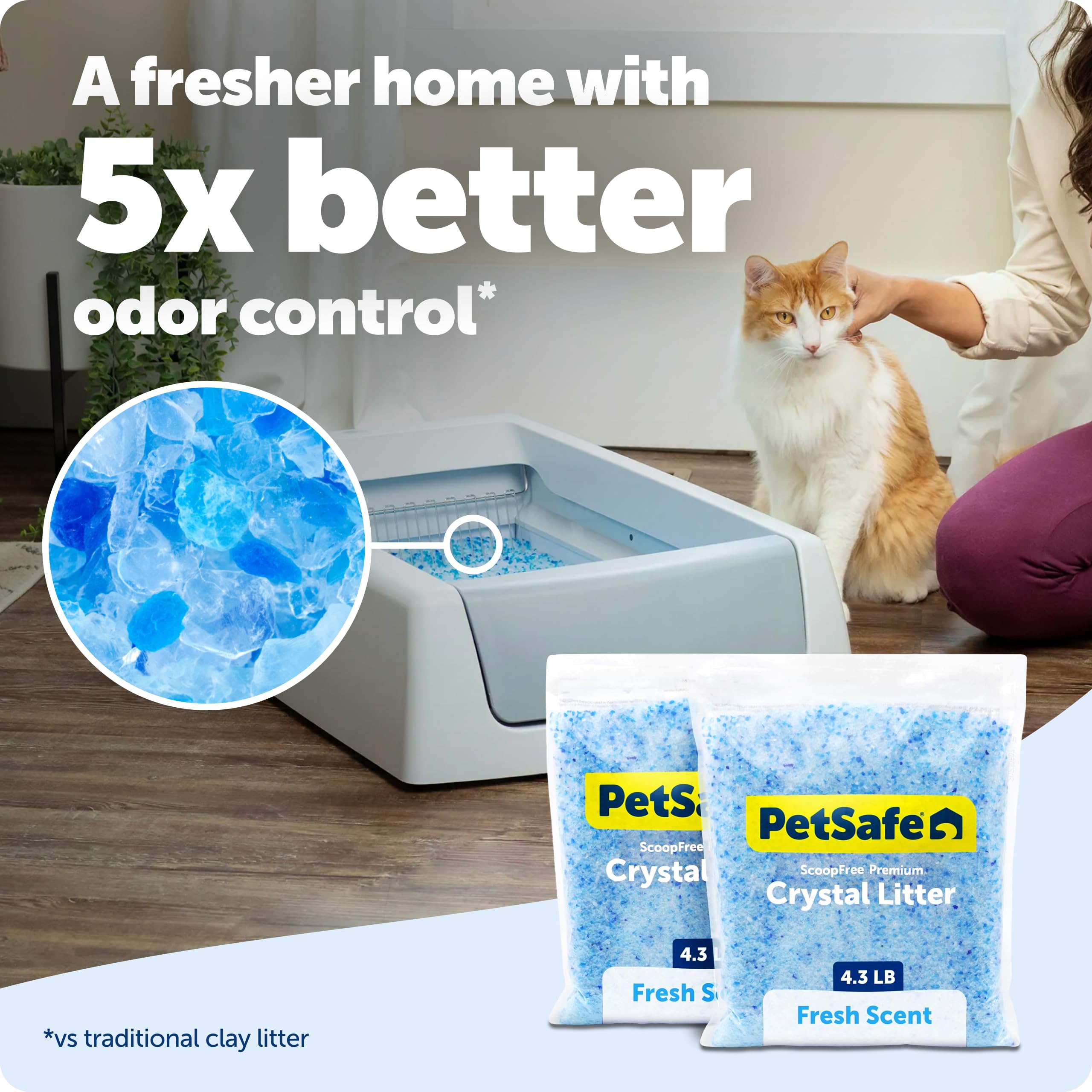 PetSafe ScoopFree — Arena de Cristales de Sílica Premium para Gato, Control de Olores 5 Veces Superior