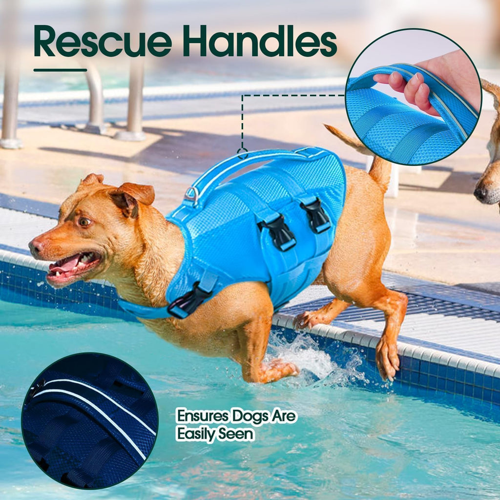 Kuoser — Chaleco Salvavidas Ajustable con Asa de Rescate y Reflectores para Perro