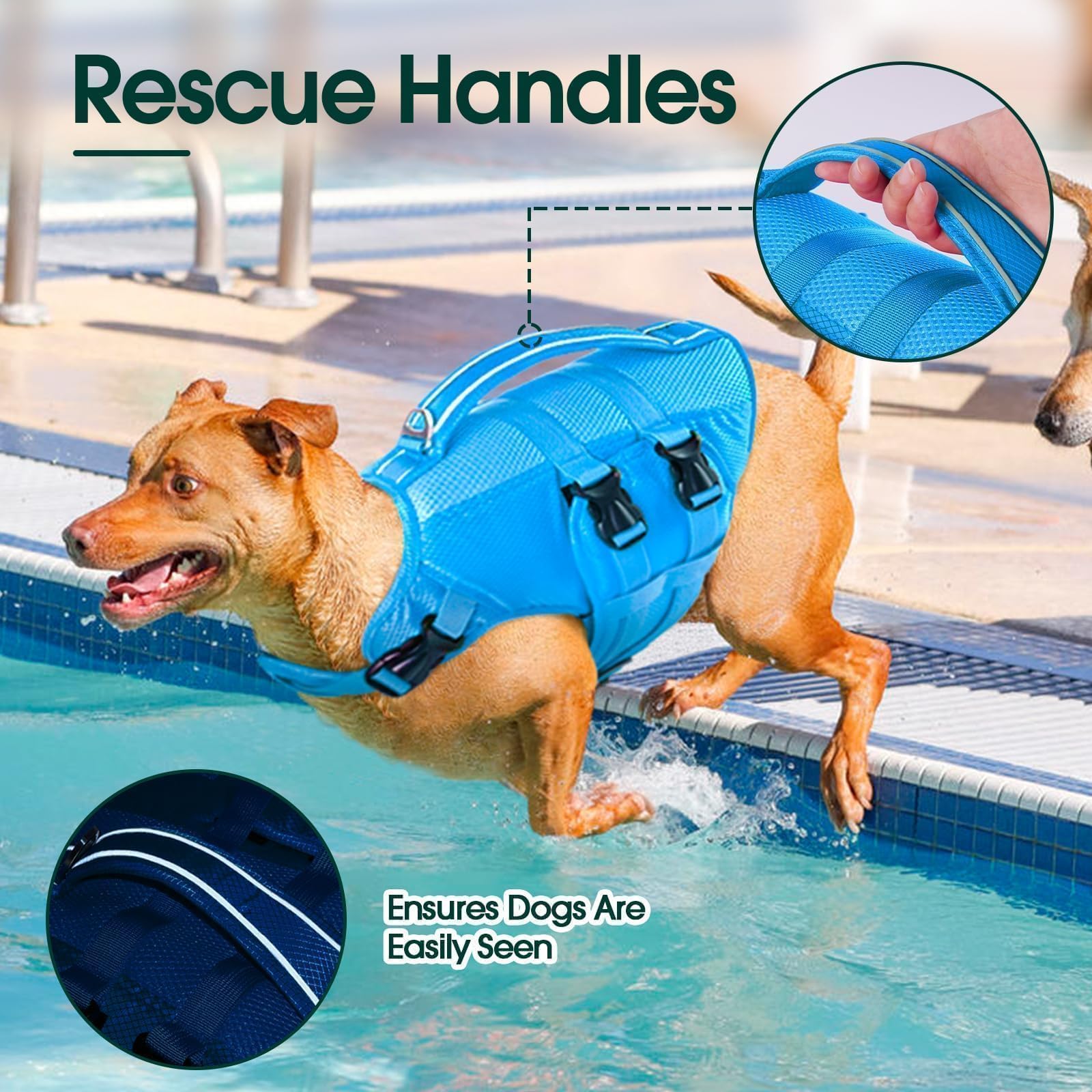 Kuoser — Chaleco Salvavidas Ajustable con Asa de Rescate y Reflectores para Perro