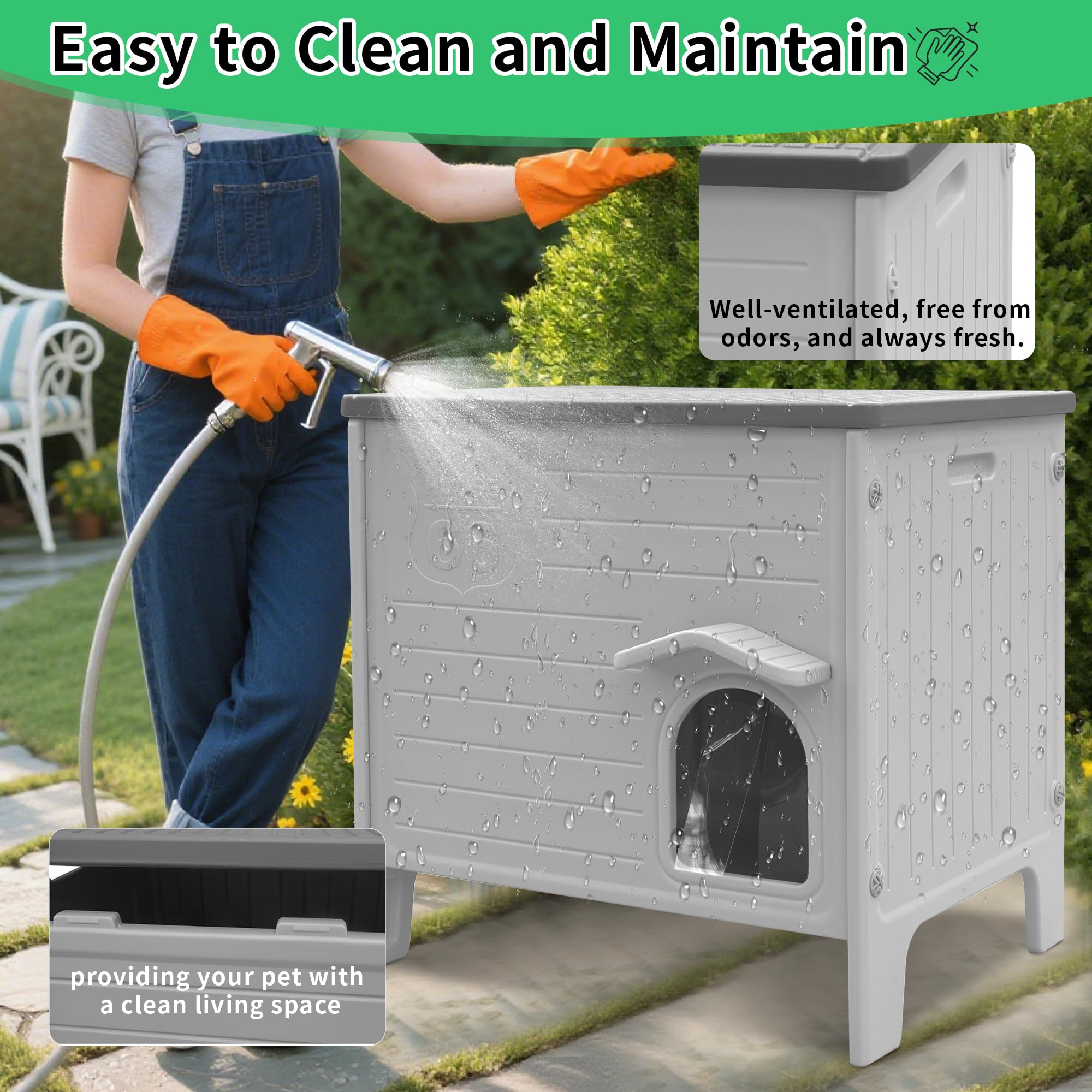 Rockever — Casa Exterior para Gatos con Aislamiento Térmico y Puerta de Escape, Refugio de Plástico para Interior y Exterior